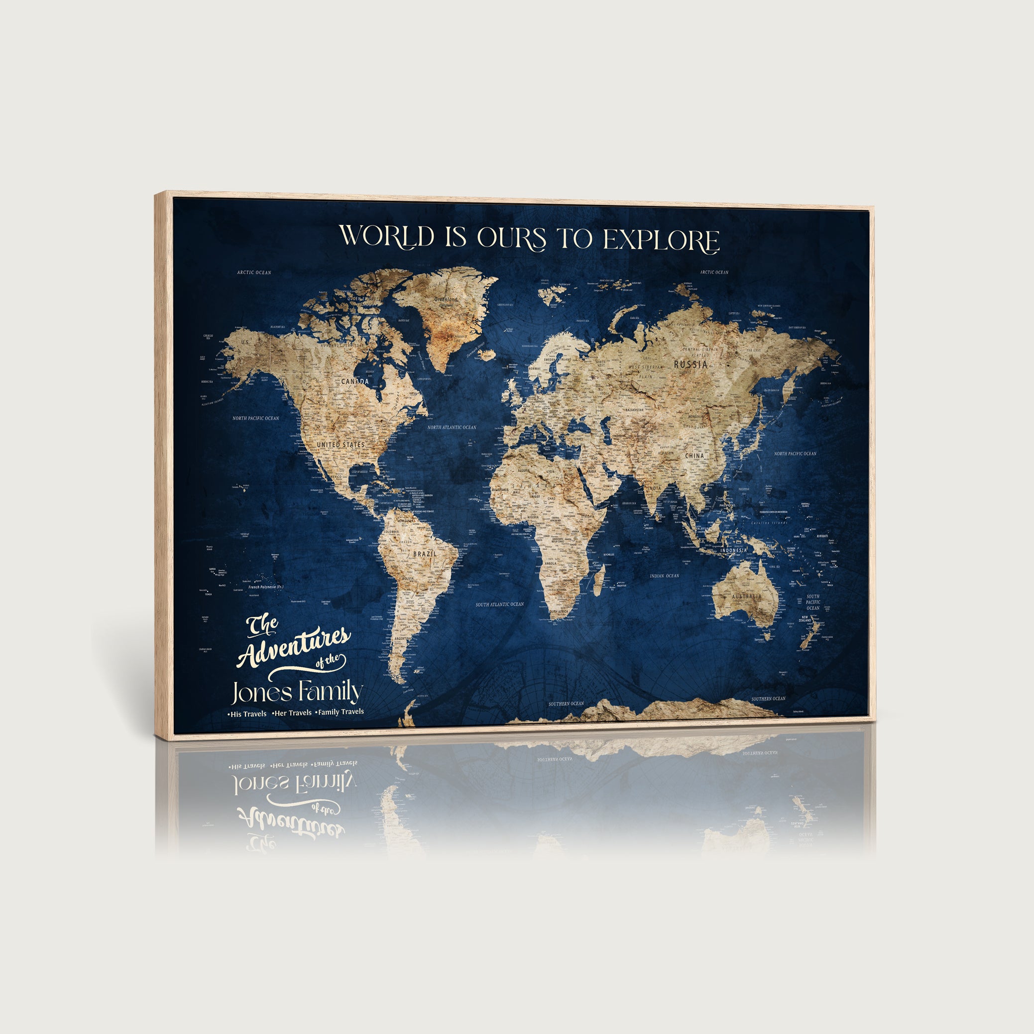 56122A-MGV-CV-36X24 - Personalized Push Pin World Map Canvas Print – Custom Couple Travel Tracker Wall Art, Framed Anniversary Gift for Home Decor