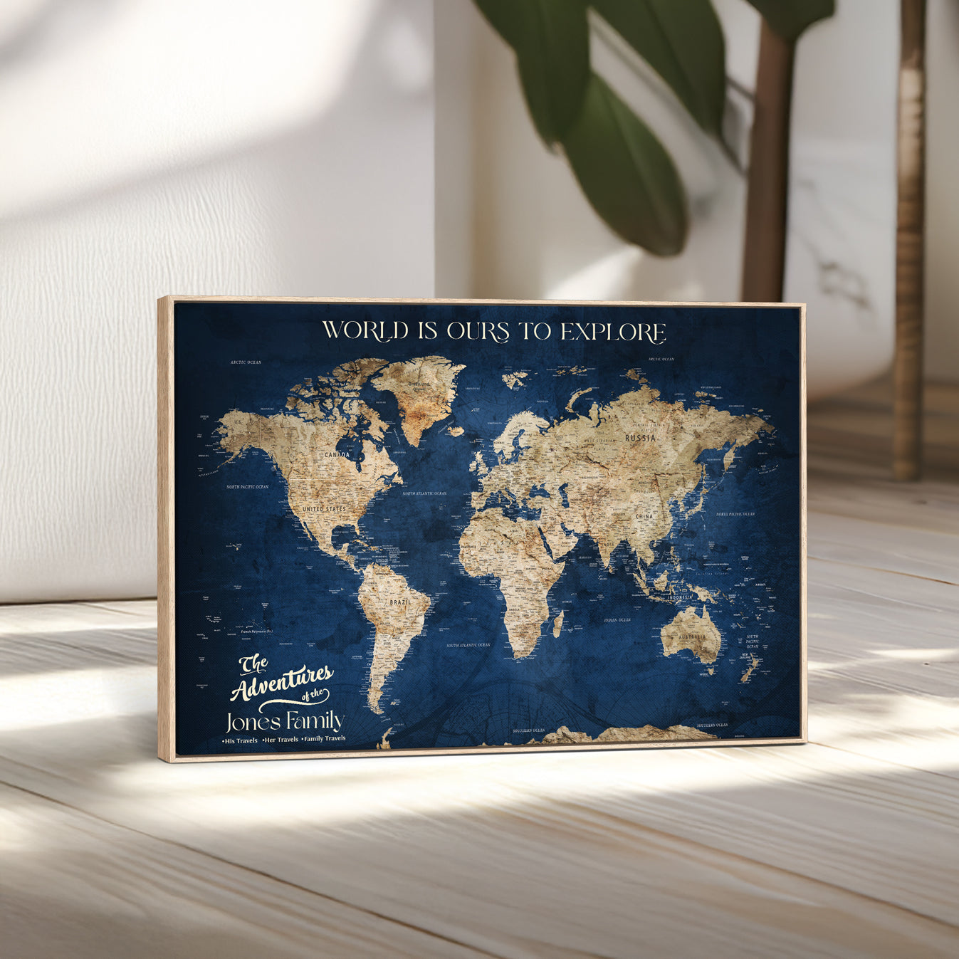 56122A-MGV-CV-36X24 - Customizable Push Pin World Map Canvas Print Foam Cork Pin Include, Custom Travel Tracker Map Framed Wall Art Gift for Couples Family for Home, Office Decor