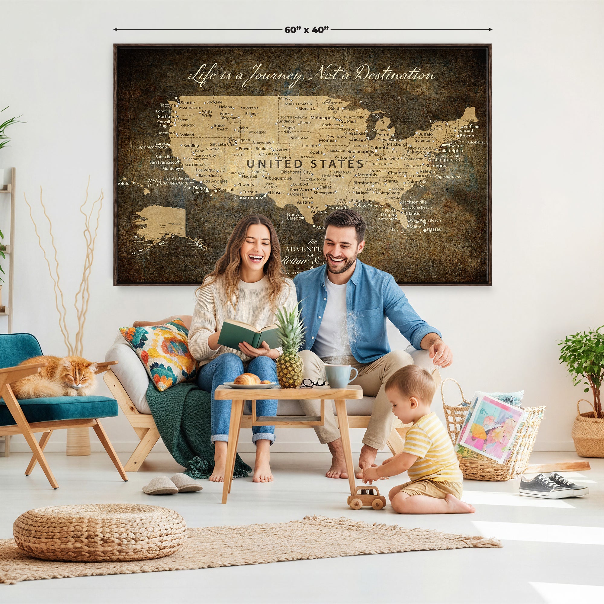 51713332-MGV-CV-36X24 - Personalized USA Push Pin Travel Map Canvas for Adventure Wall Decor