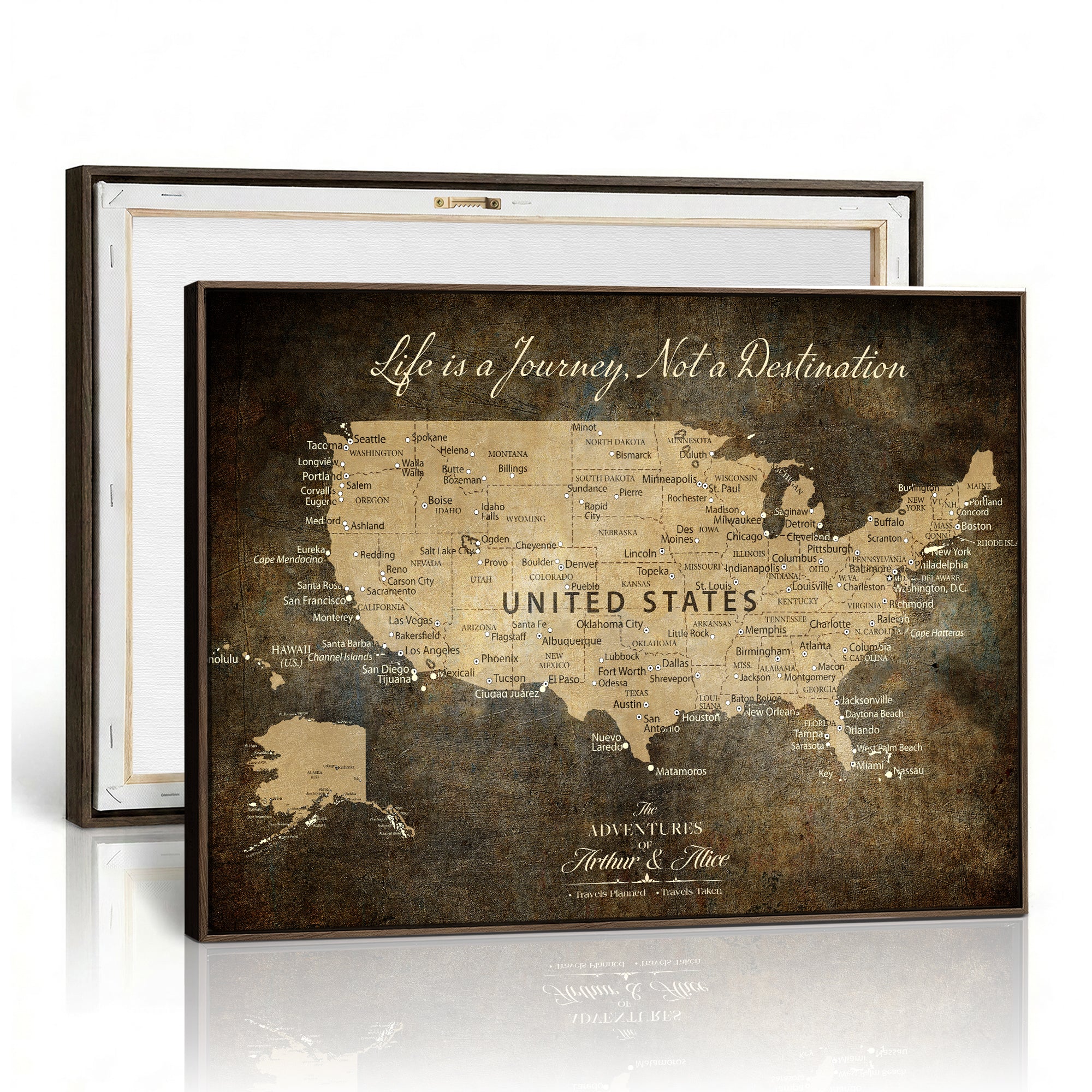 51713332-MGV-CV-36X24 - Personalized USA Push Pin Travel Map Canvas for Adventure Wall Decor