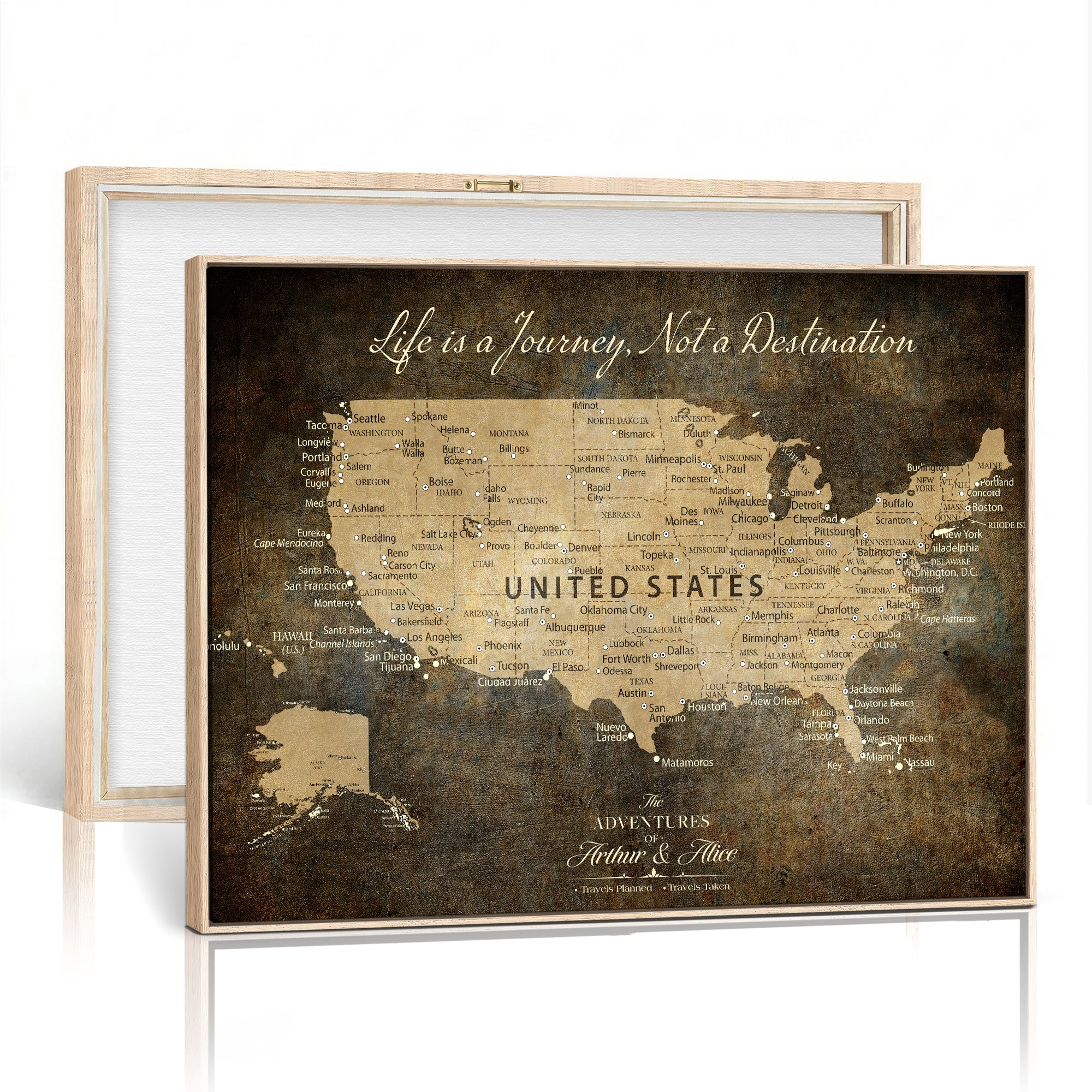 51713332-MGV-CV-36X24 - Personalized USA Push Pin Travel Map Canvas for Adventure Wall Decor