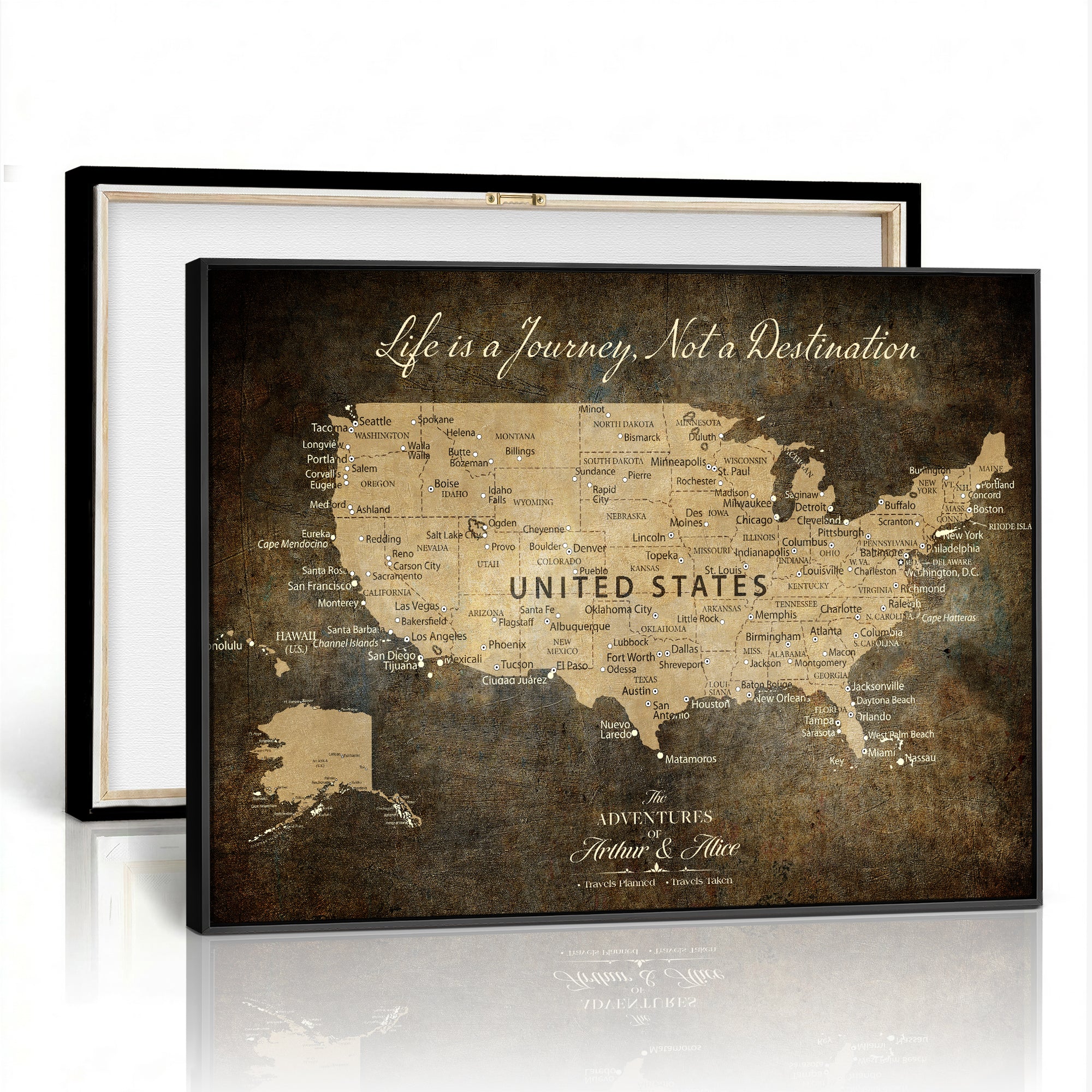51713332-MGV-CV-36X24 - Personalized USA Push Pin Travel Map Canvas for Adventure Wall Decor