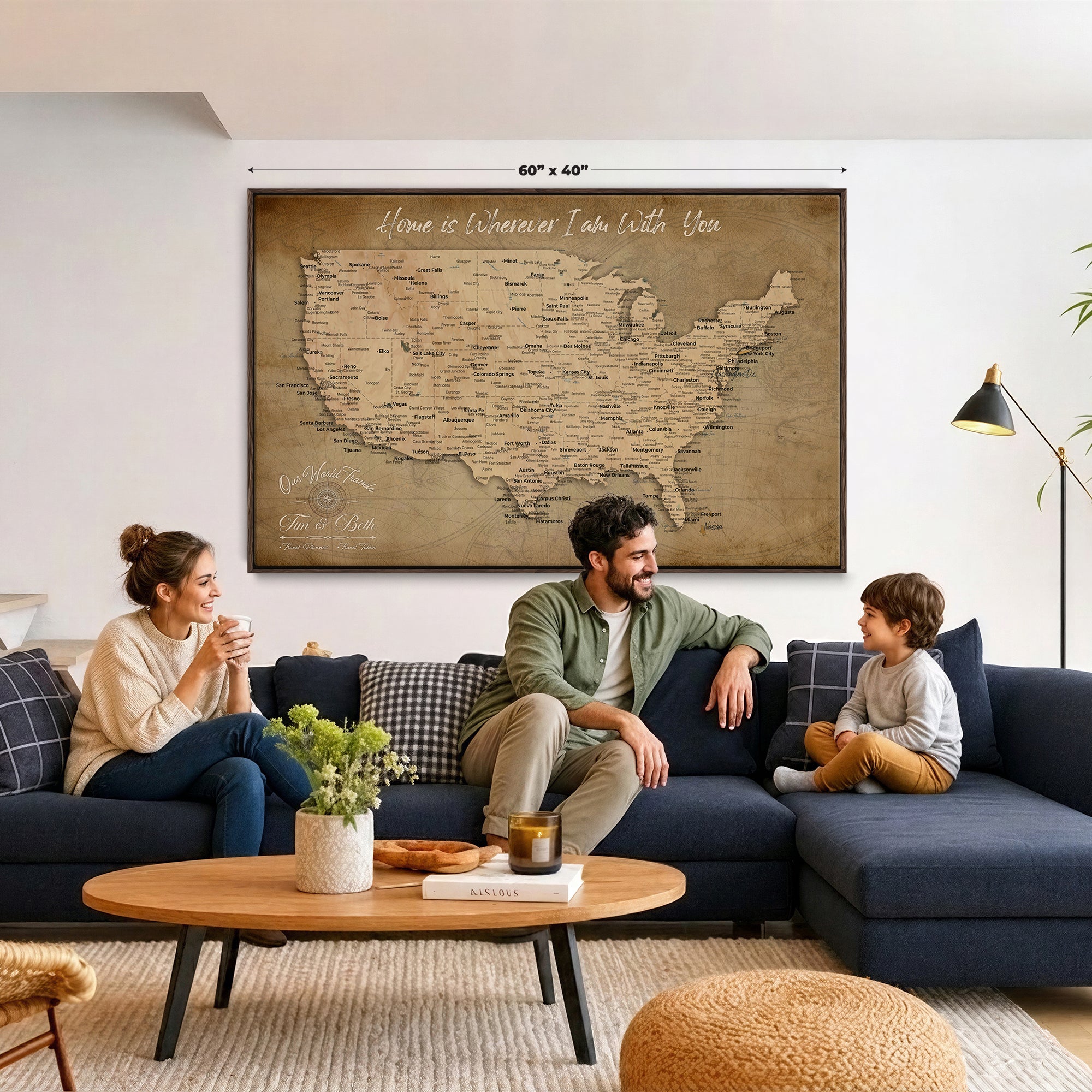 61111684-MGV-CV-36X24 - Personalized USA Push Pin Travel Map Canvas for Adventure Wall Decor
