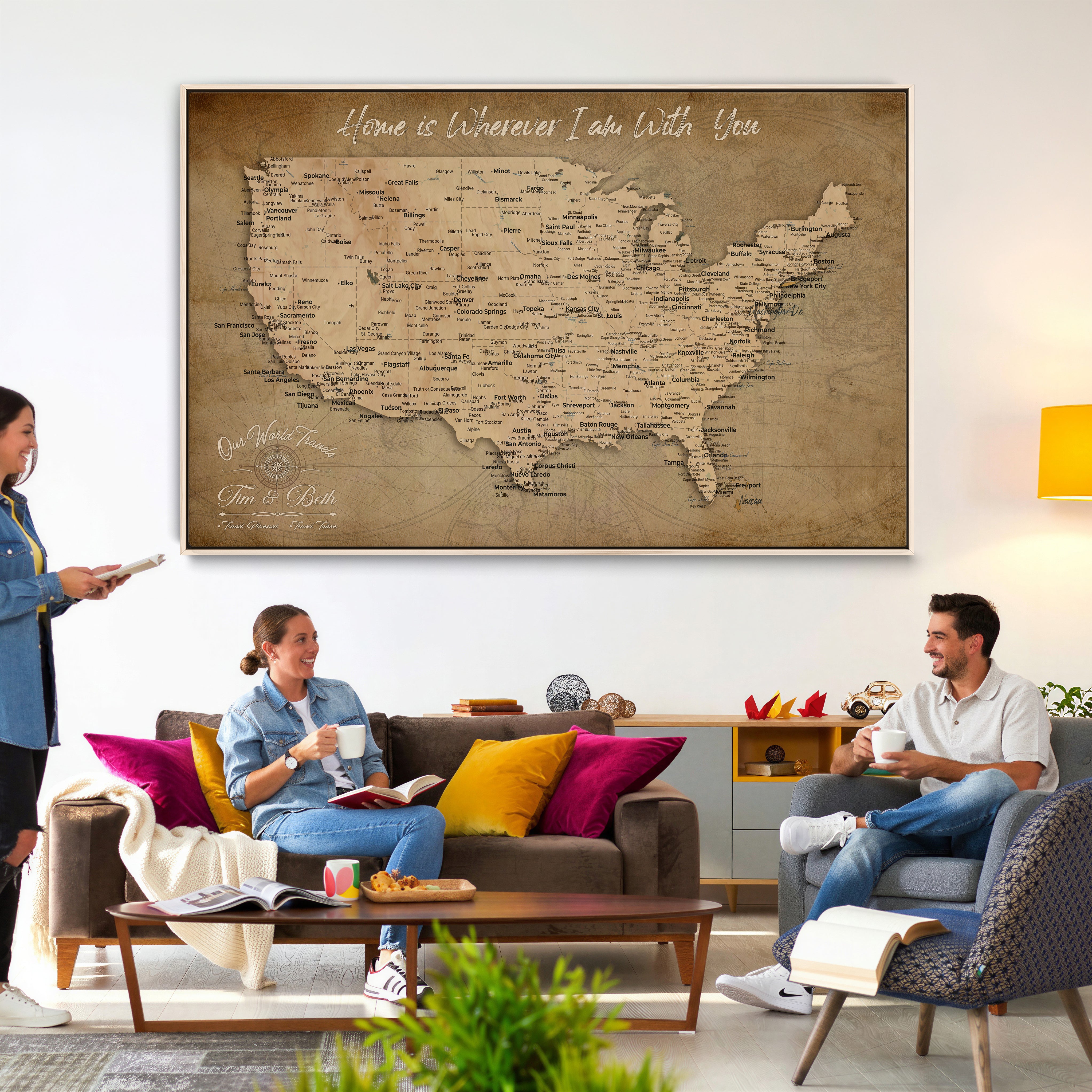 61111684-MGV-CV-36X24 - Personalized USA Push Pin Travel Map Canvas for Adventure Wall Decor
