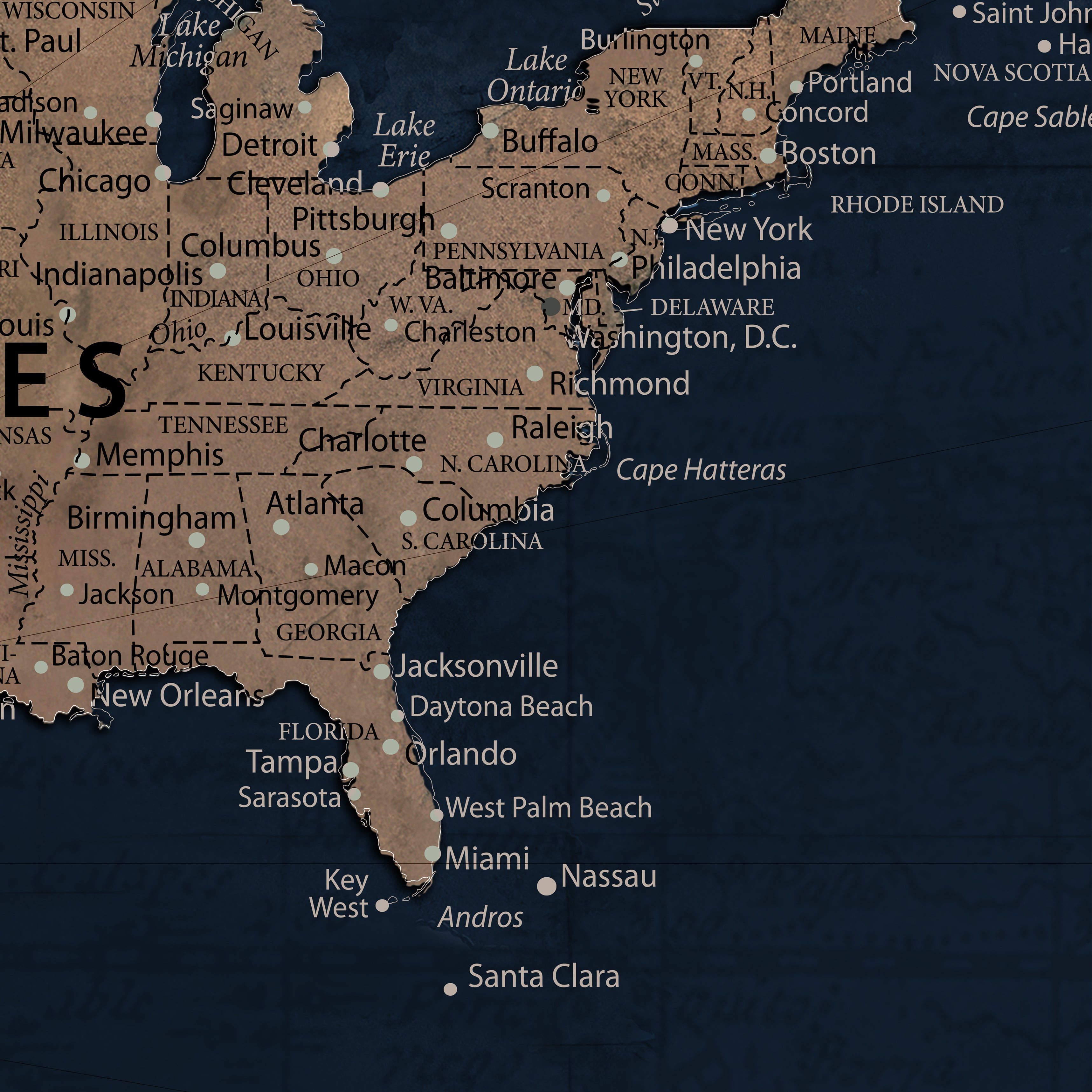 12015888-MGV-CV-36X24 - Blue Custom USA Push Pin Travel Map Canvas for Trip Tracker