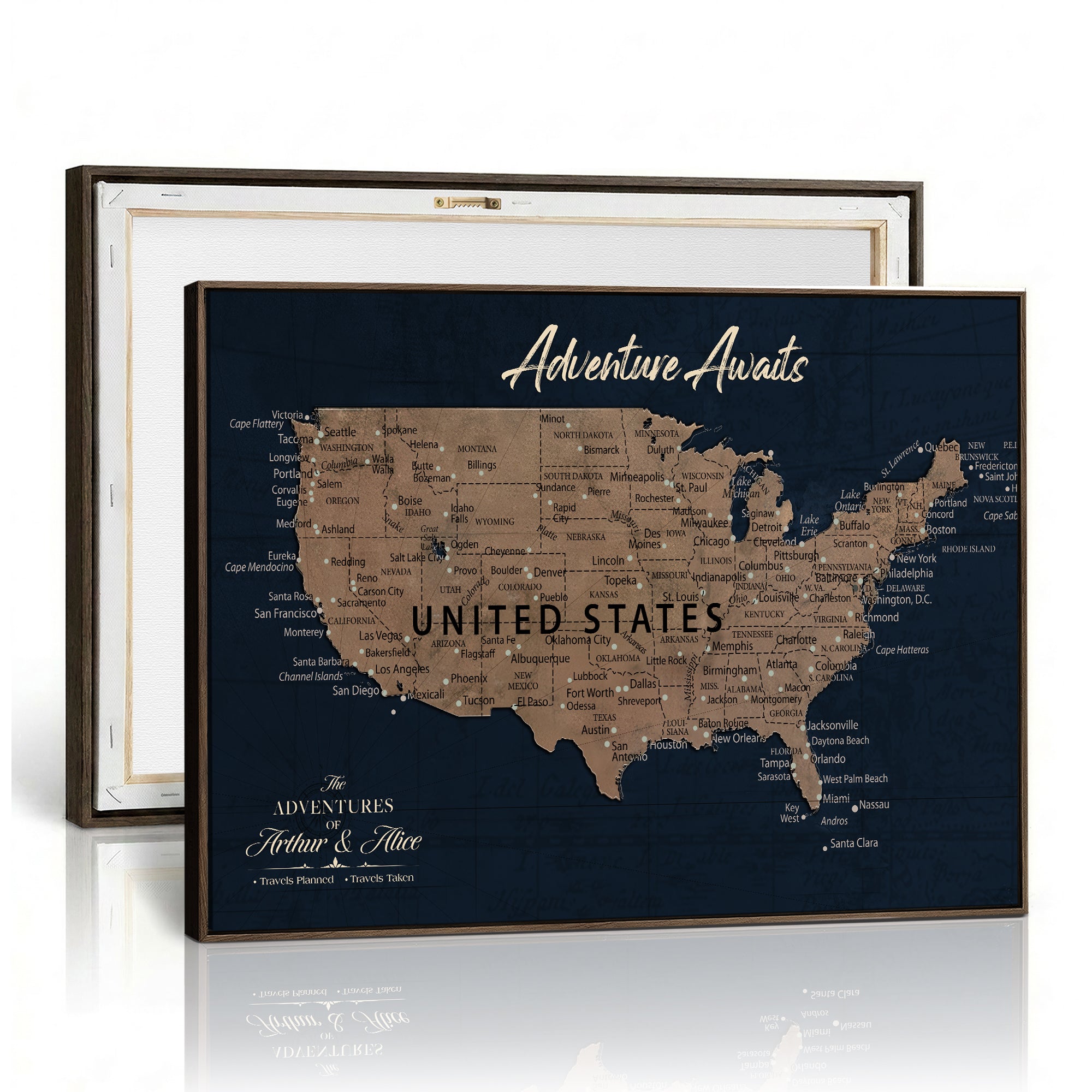 12015888-MGV-CV-36X24 - Blue Custom USA Push Pin Travel Map Canvas for Trip Tracker