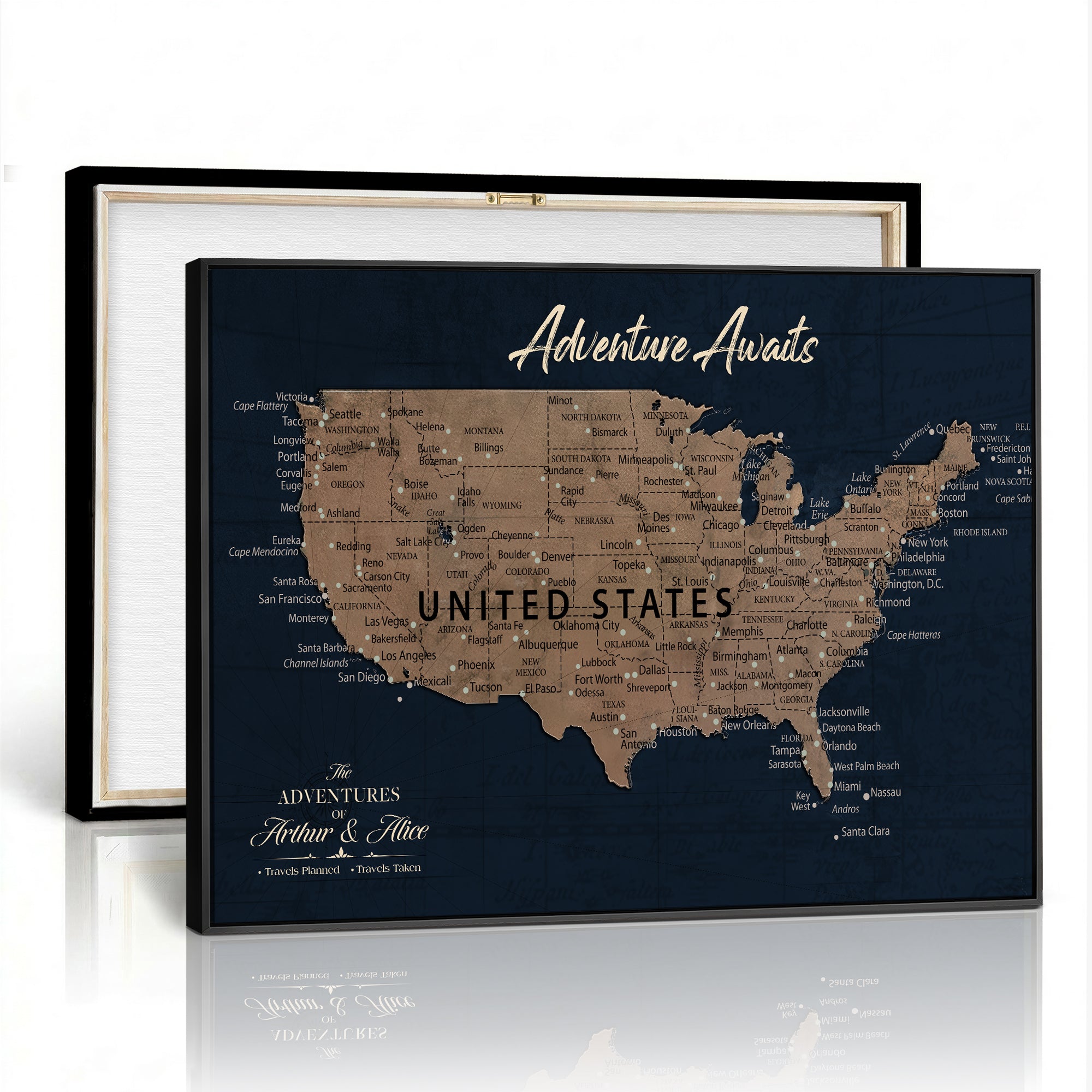 12015888-MGV-CV-36X24 - Blue Custom USA Push Pin Travel Map Canvas for Trip Tracker