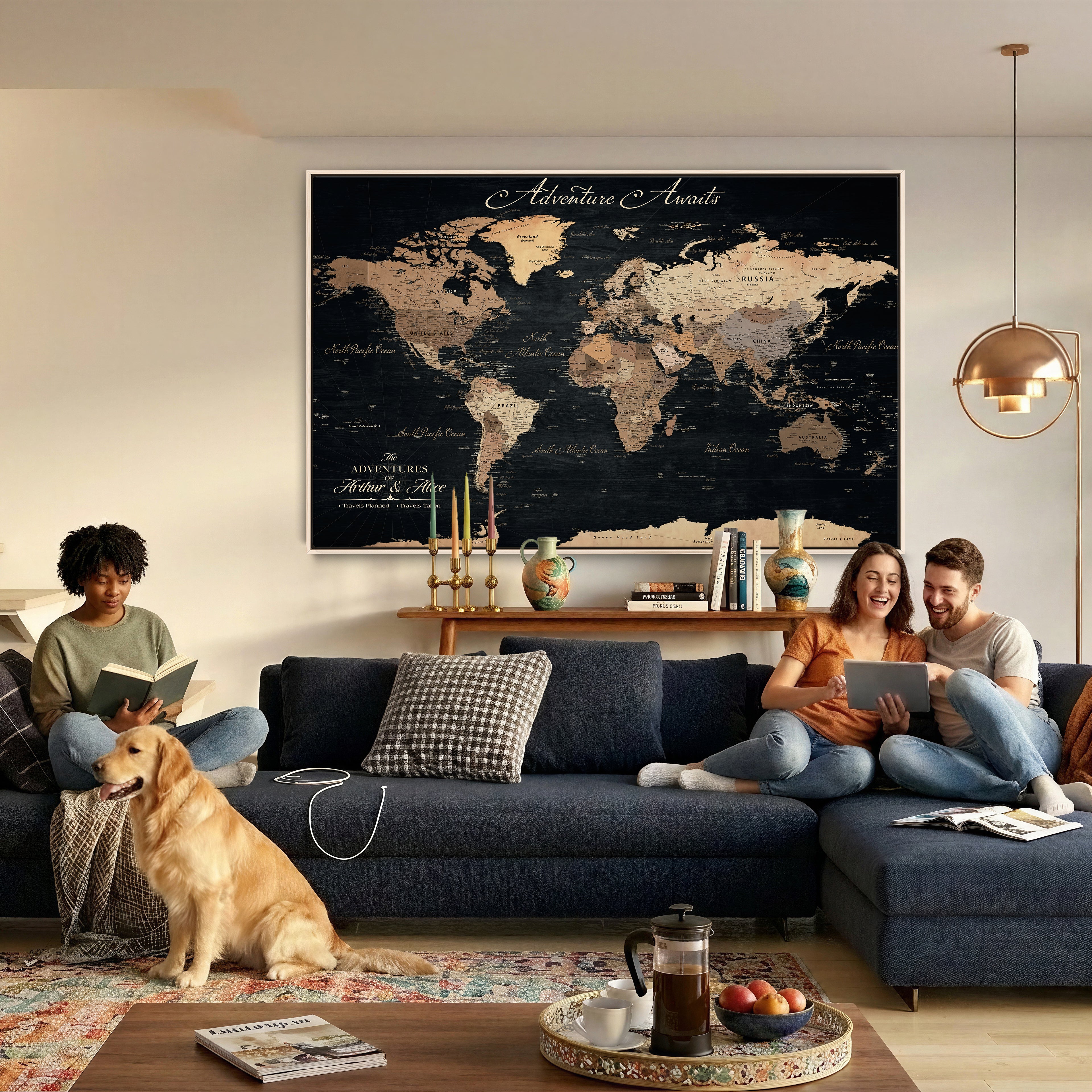 91164443-MGV-CV-36X24 - Personalized World Map Push Pin Travel Tracking Canvas for Travel Tracking