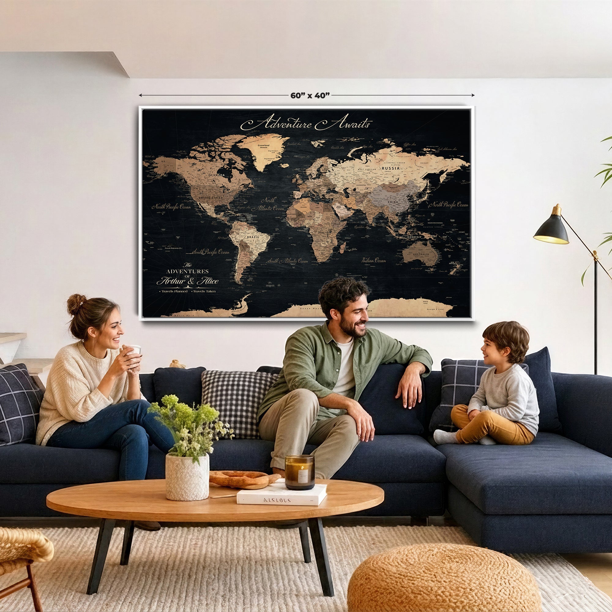 91164443-MGV-CV-36X24 - Personalized World Map Push Pin Travel Tracking Canvas for Travel Tracking
