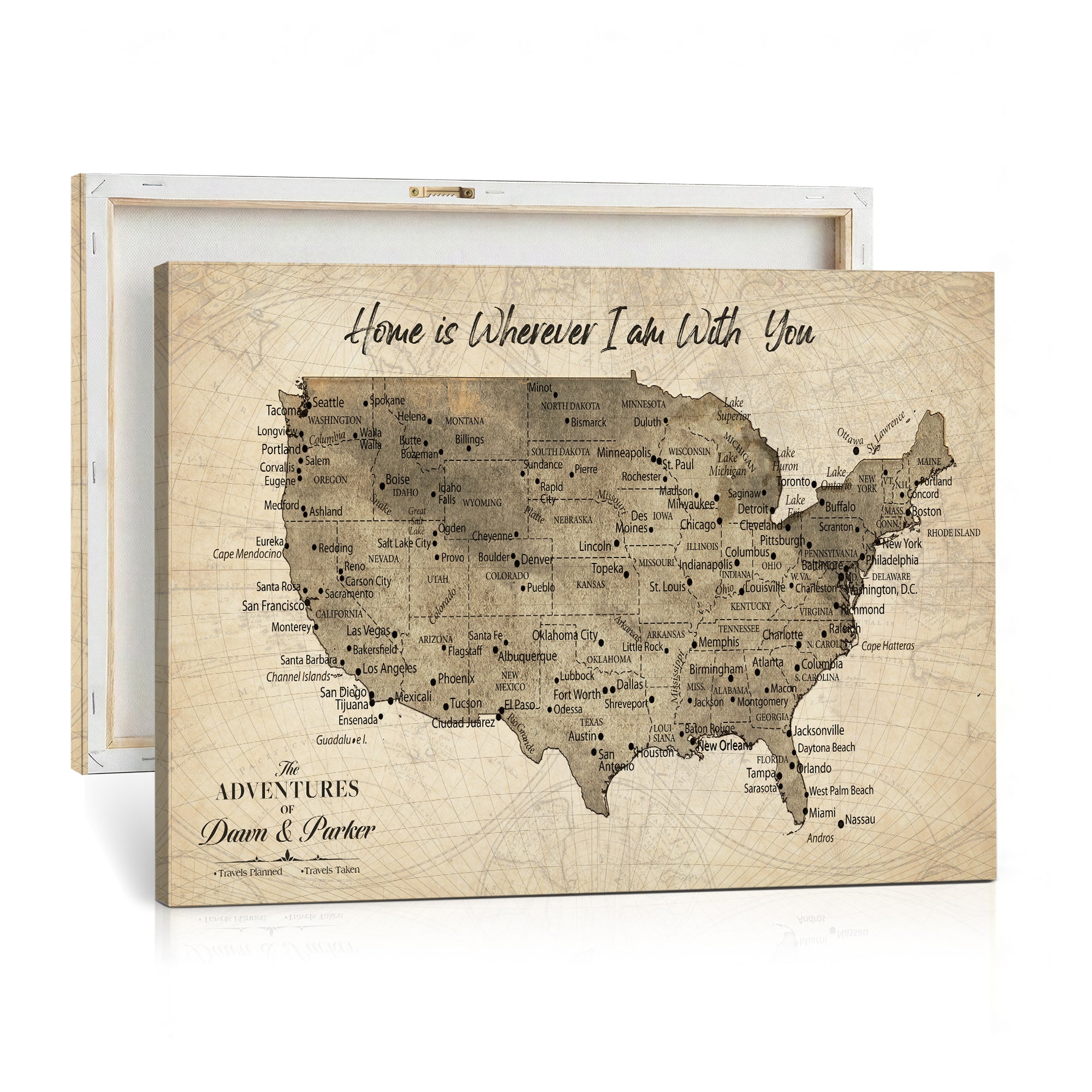 19102499U-MGV-CV-36X24 - Personalized USA Push Pin Travel Map Canvas for Adventure Wall Decor