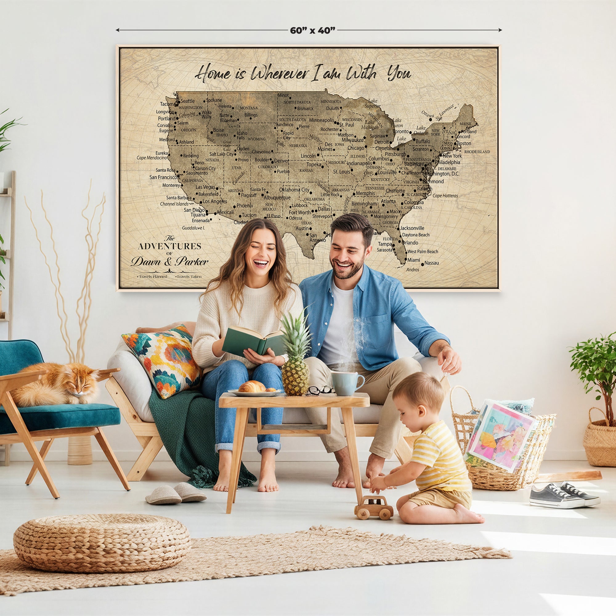 19102499U-MGV-CV-36X24 - Personalized USA Push Pin Travel Map Canvas for Adventure Wall Decor