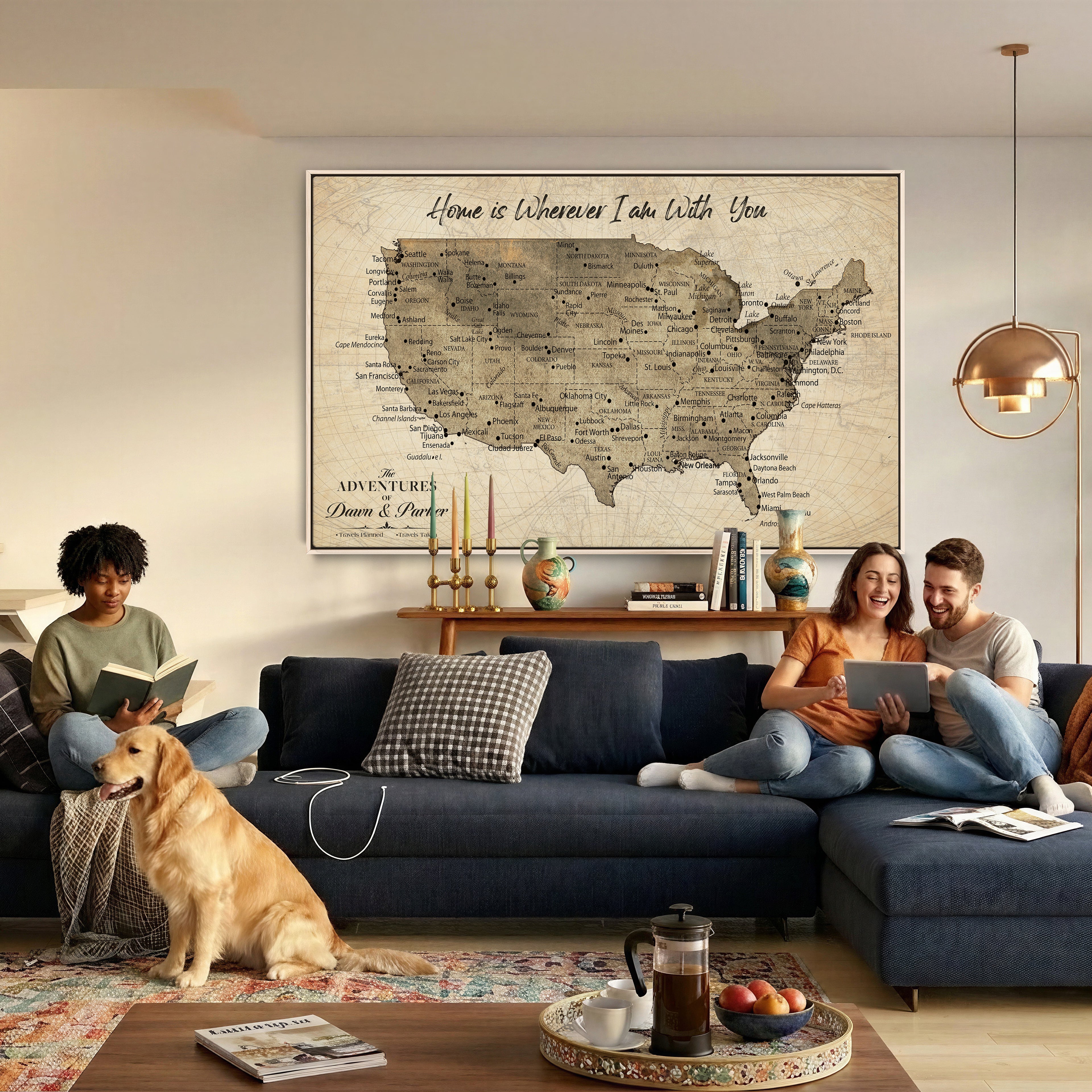19102499U-MGV-CV-36X24 - Personalized USA Push Pin Travel Map Canvas for Adventure Wall Decor