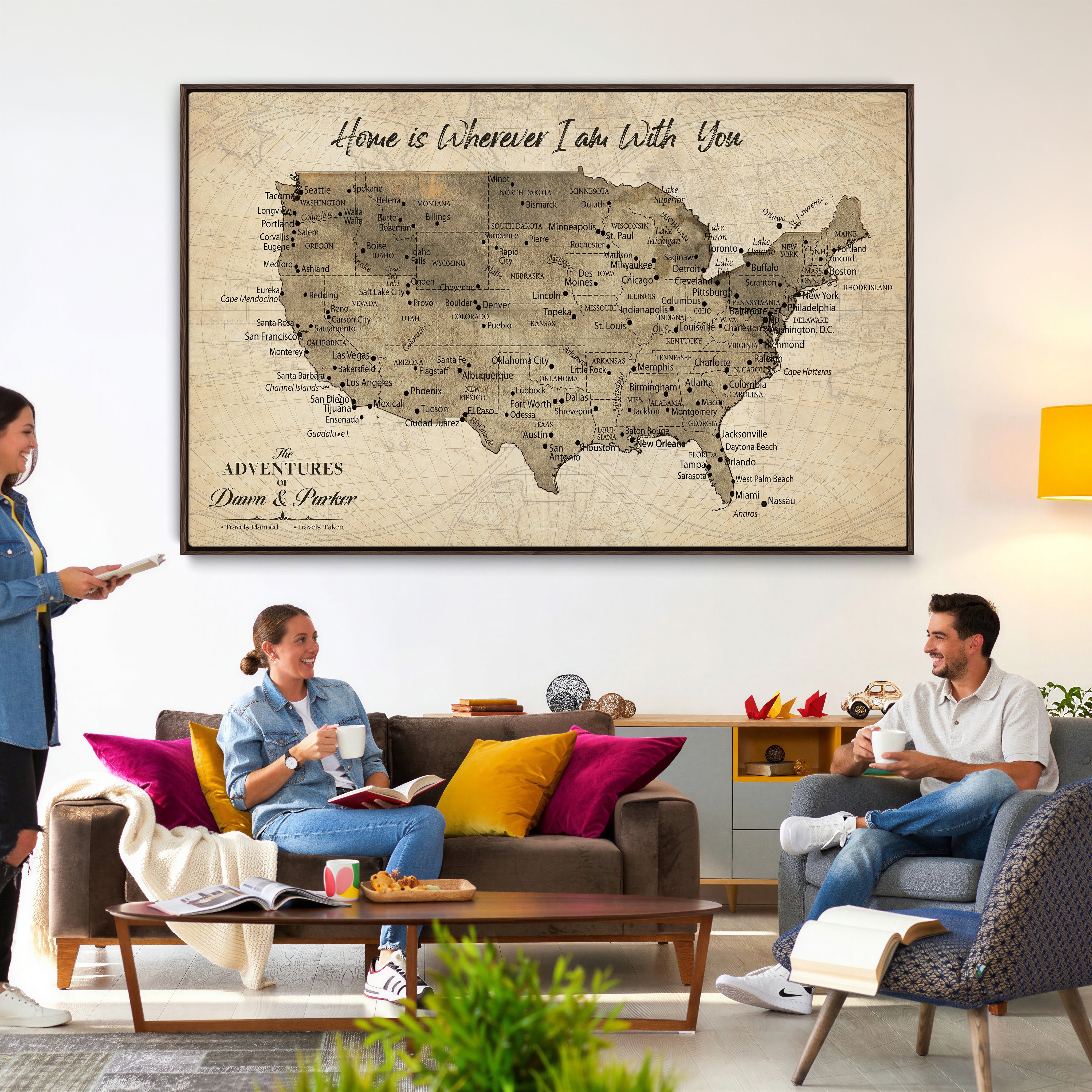19102499U-MGV-CV-36X24 - Personalized USA Push Pin Travel Map Canvas for Adventure Wall Decor