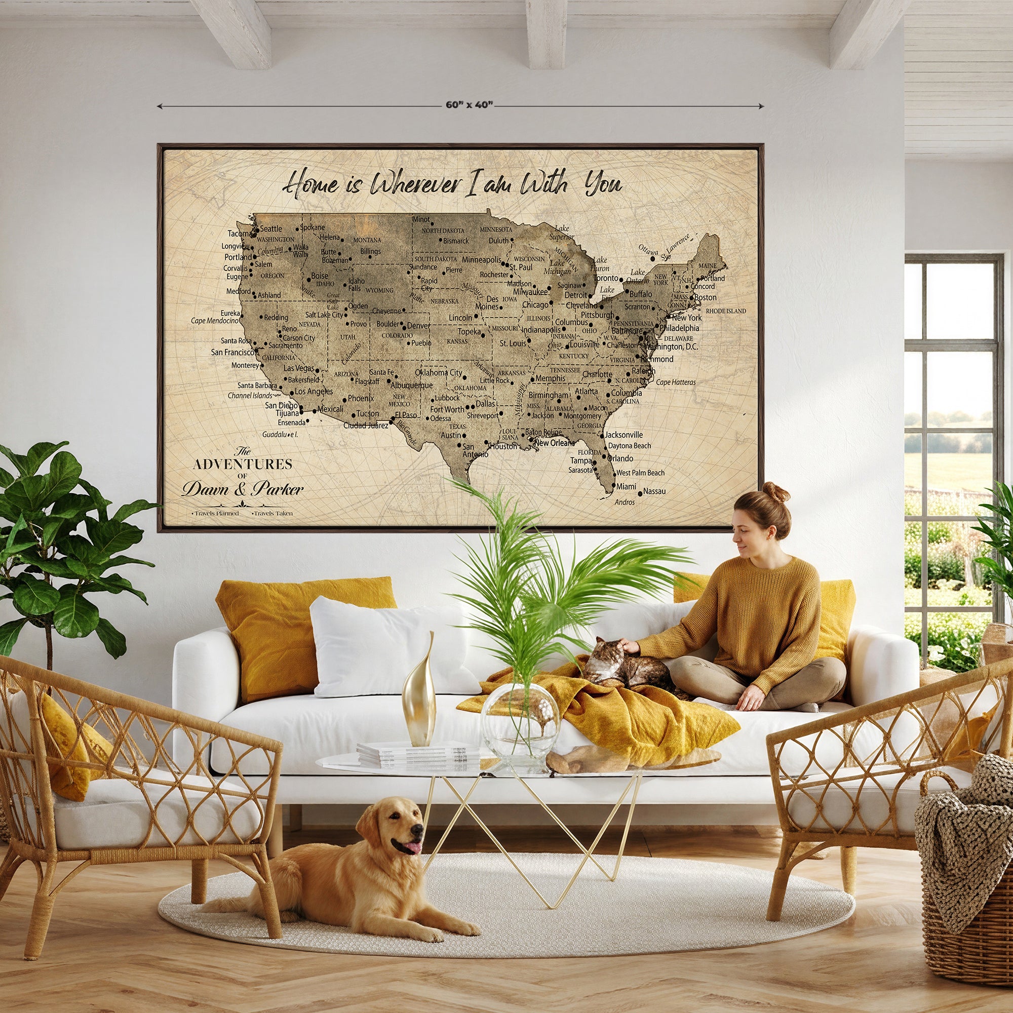 19102499U-MGV-CV-36X24 - Personalized USA Push Pin Travel Map Canvas for Adventure Wall Decor