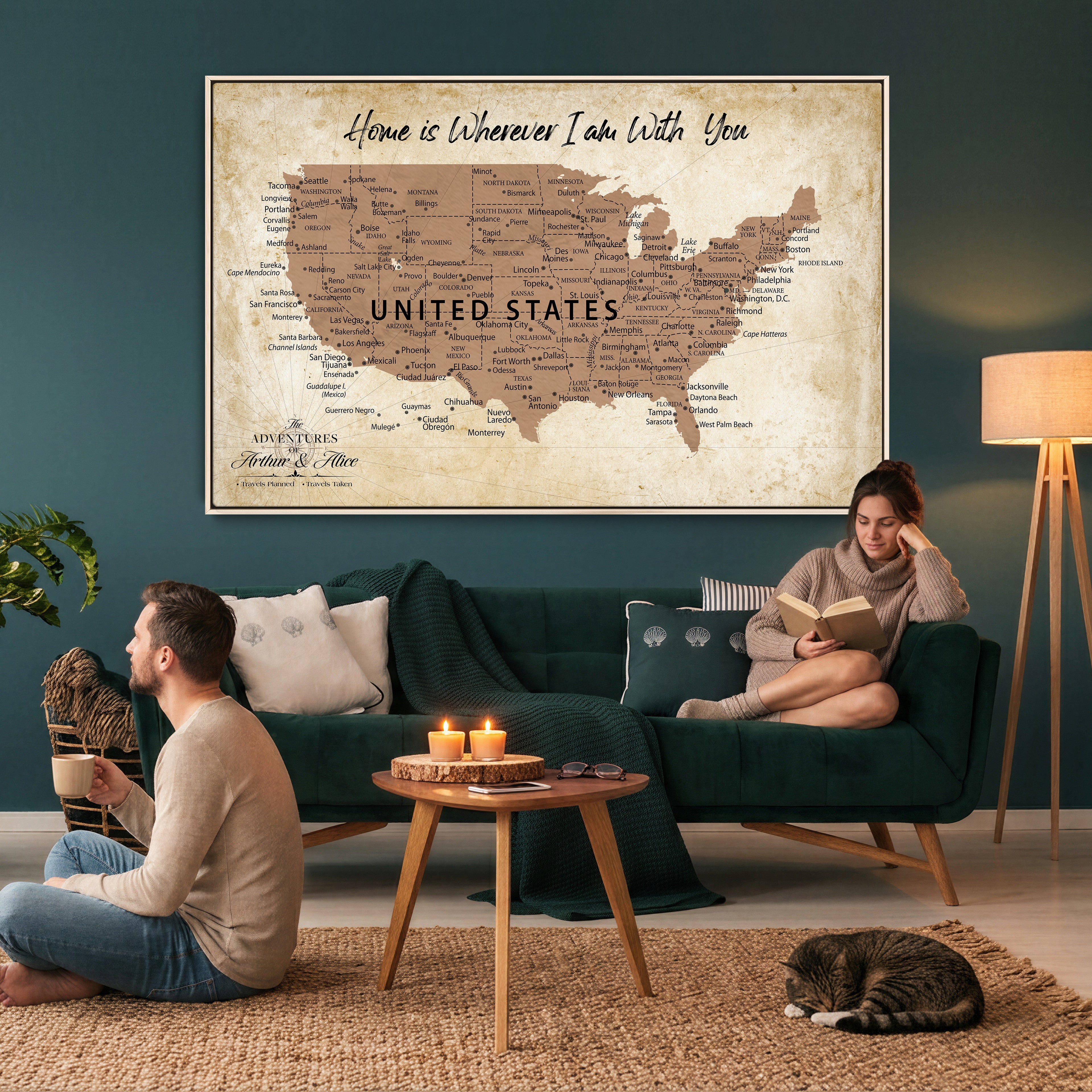 41270900CR-MGV-CV-36X24 - Custom Push Pin US Map Canvas | Personalized Travel Tracker | USA Cities Map Anniversary Gift for Couples | Adventure America Map Wall Art with Pins