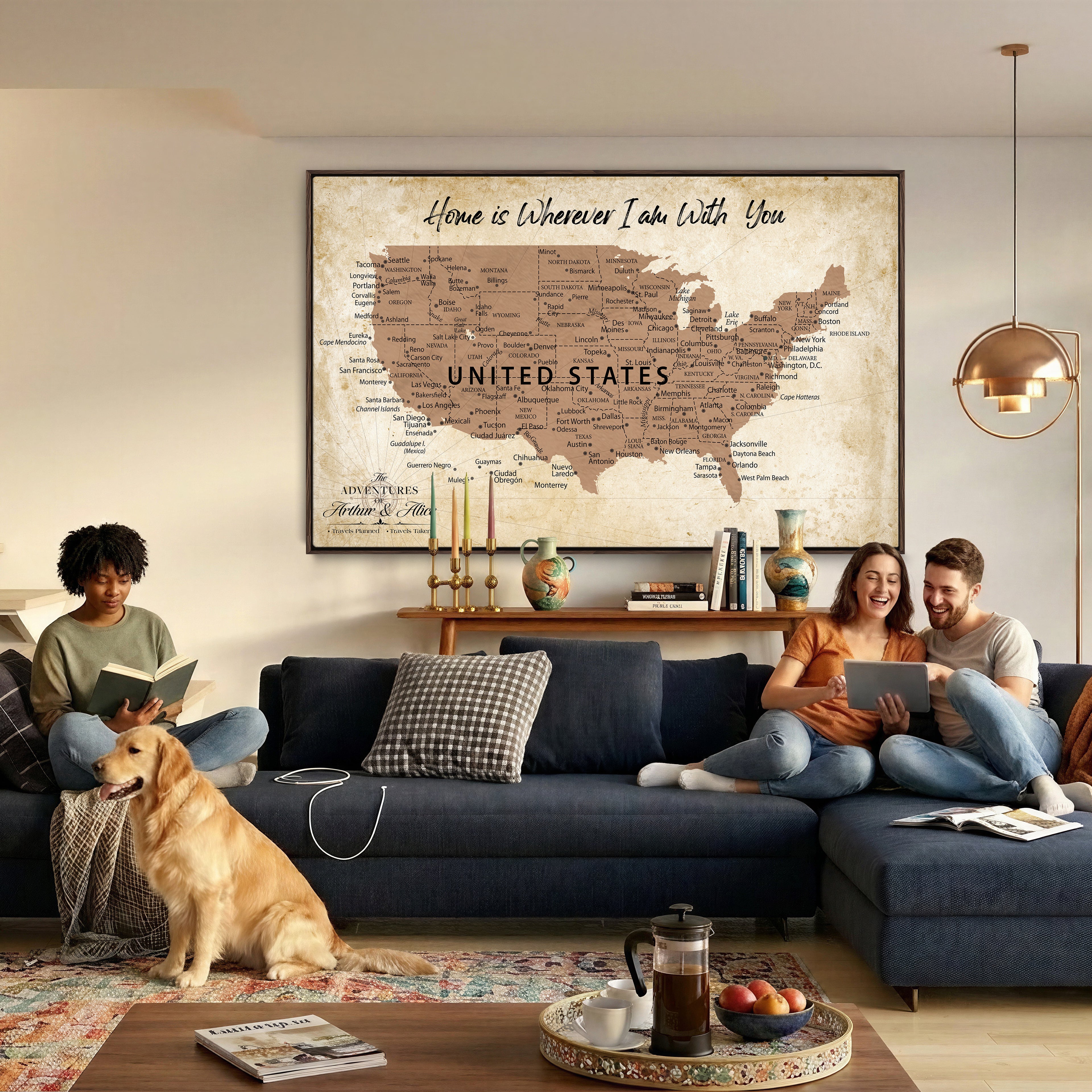 41270900CR-MGV-CV-36X24 - Custom Push Pin US Map Canvas | Personalized Travel Tracker | USA Cities Map Anniversary Gift for Couples | Adventure America Map Wall Art with Pins