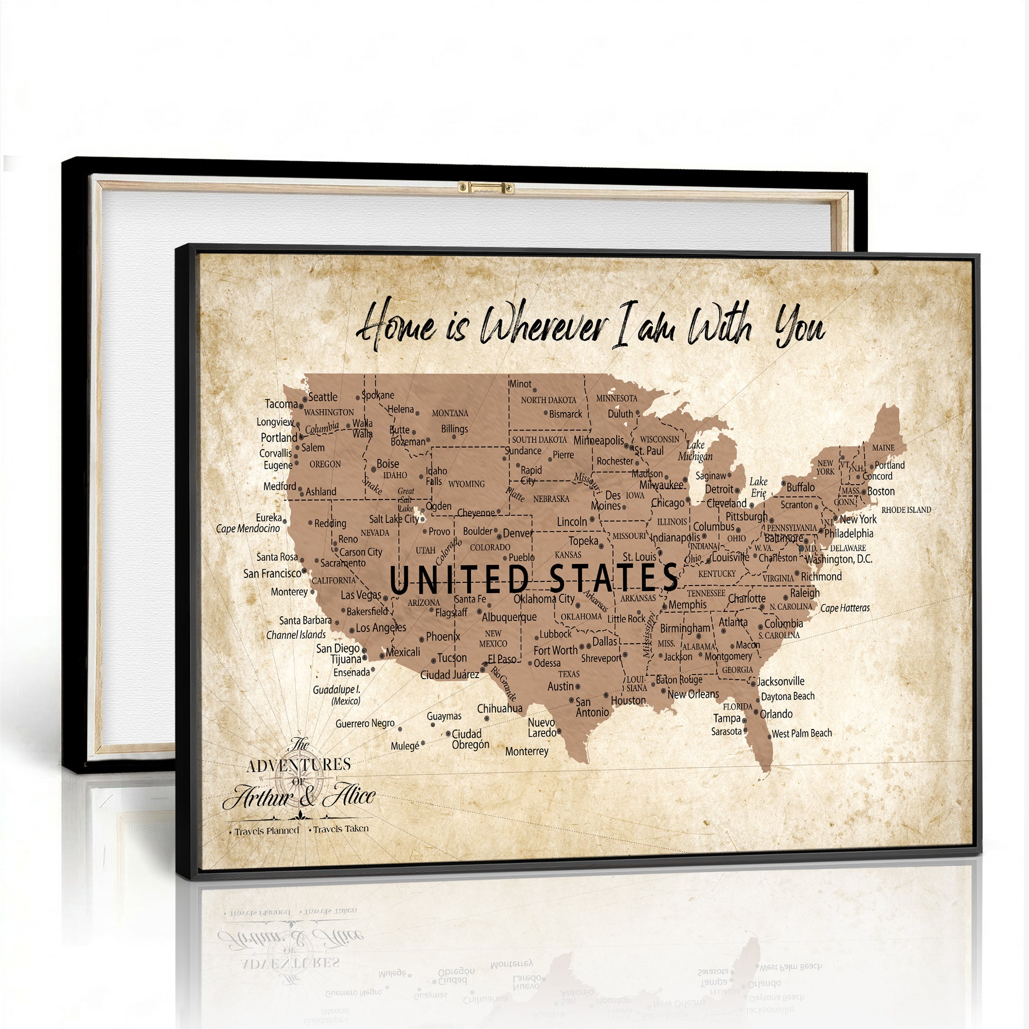 41270900CR-MGV-CV-36X24 - Custom Push Pin US Map Canvas | Personalized Travel Tracker | USA Cities Map Anniversary Gift for Couples | Adventure America Map Wall Art with Pins