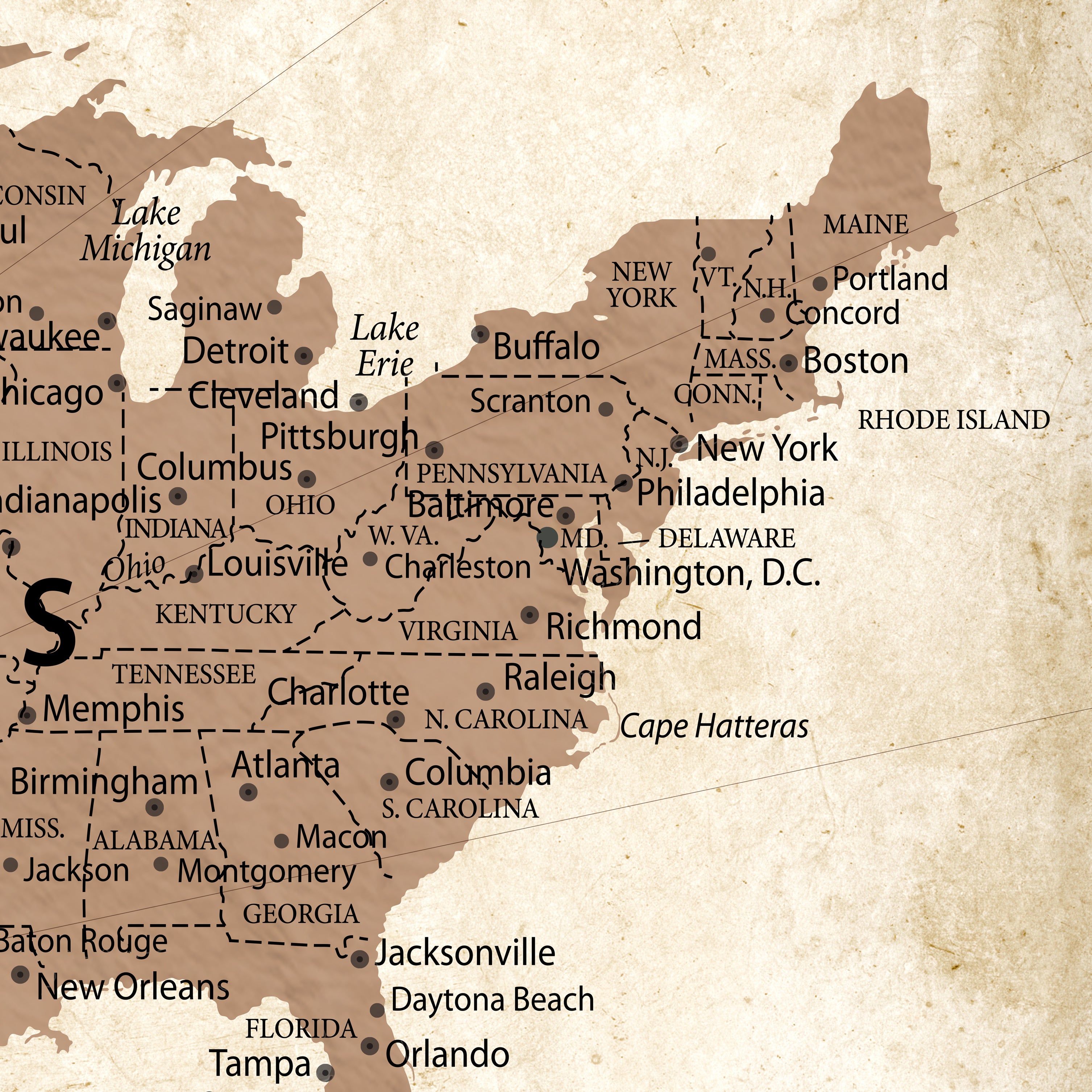 41270900CR-MGV-CV-36X24 - Custom Push Pin US Map Canvas | Personalized Travel Tracker | USA Cities Map Anniversary Gift for Couples | Adventure America Map Wall Art with Pins