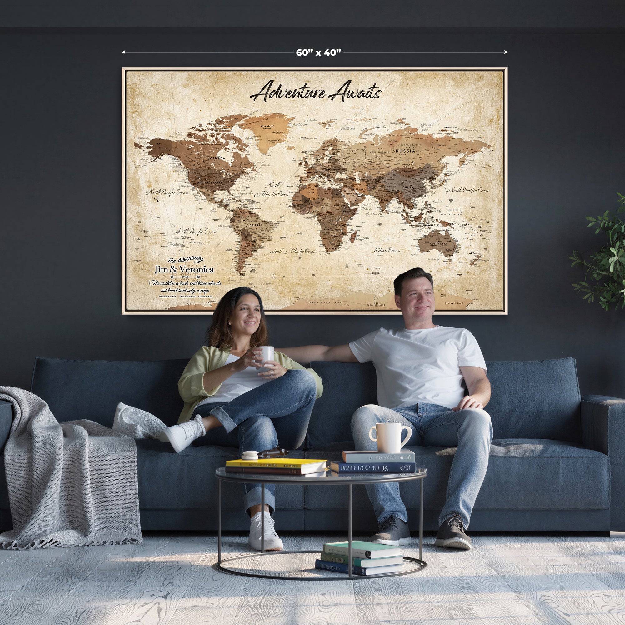 14637271CR-MGV-CV-36X24 - Custom Push Pin World Map Canvas | Personalized Travel Tracker | Wedding Anniversary Gift for Couples | Adventure Map Wall Art with Pins