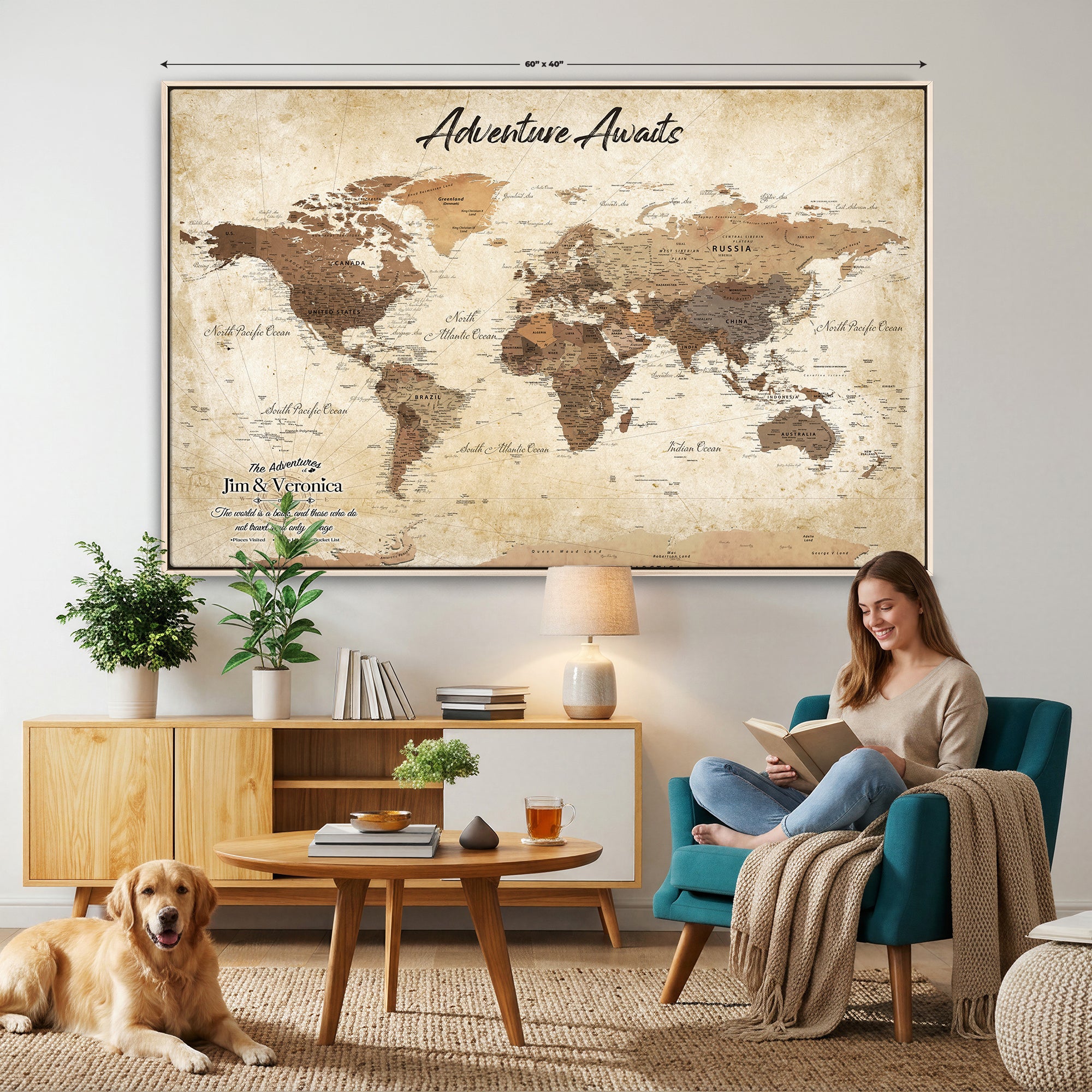 14637271CR-MGV-CV-36X24 - Custom Push Pin World Map Canvas | Personalized Travel Tracker | Wedding Anniversary Gift for Couples | Adventure Map Wall Art with Pins