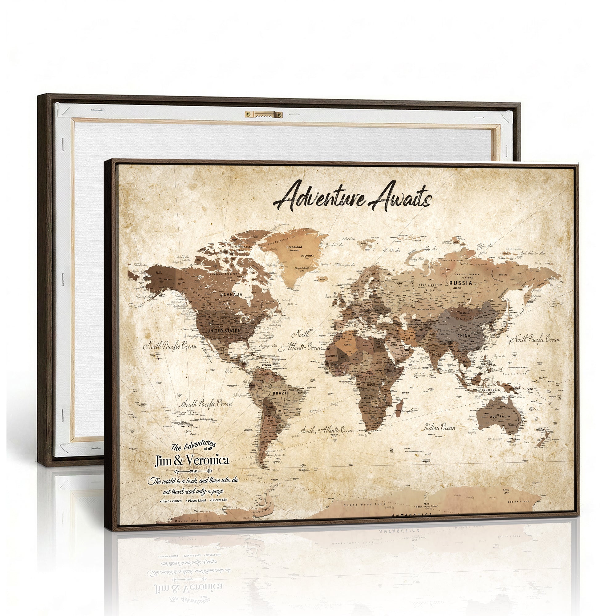 14637271CR-MGV-CV-36X24 - Custom Push Pin World Map Canvas | Personalized Travel Tracker | Wedding Anniversary Gift for Couples | Adventure Map Wall Art with Pins