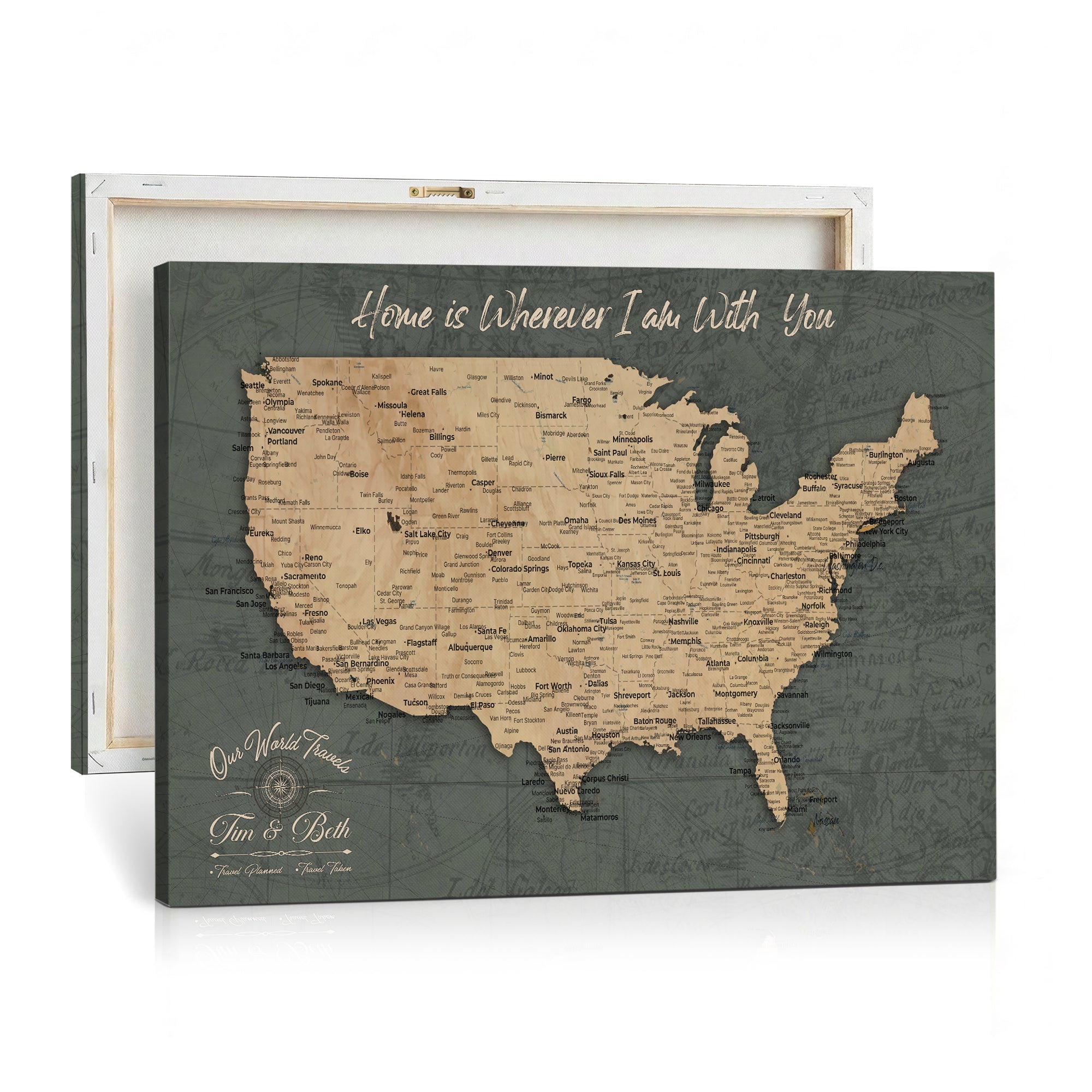 41270900-MGV-CV-36X24 - Custom Push Pin US Map Canvas | Personalized Travel Tracker | USA Cities Map Anniversary Gift for Couples | Adventure America Map Wall Art with Pins