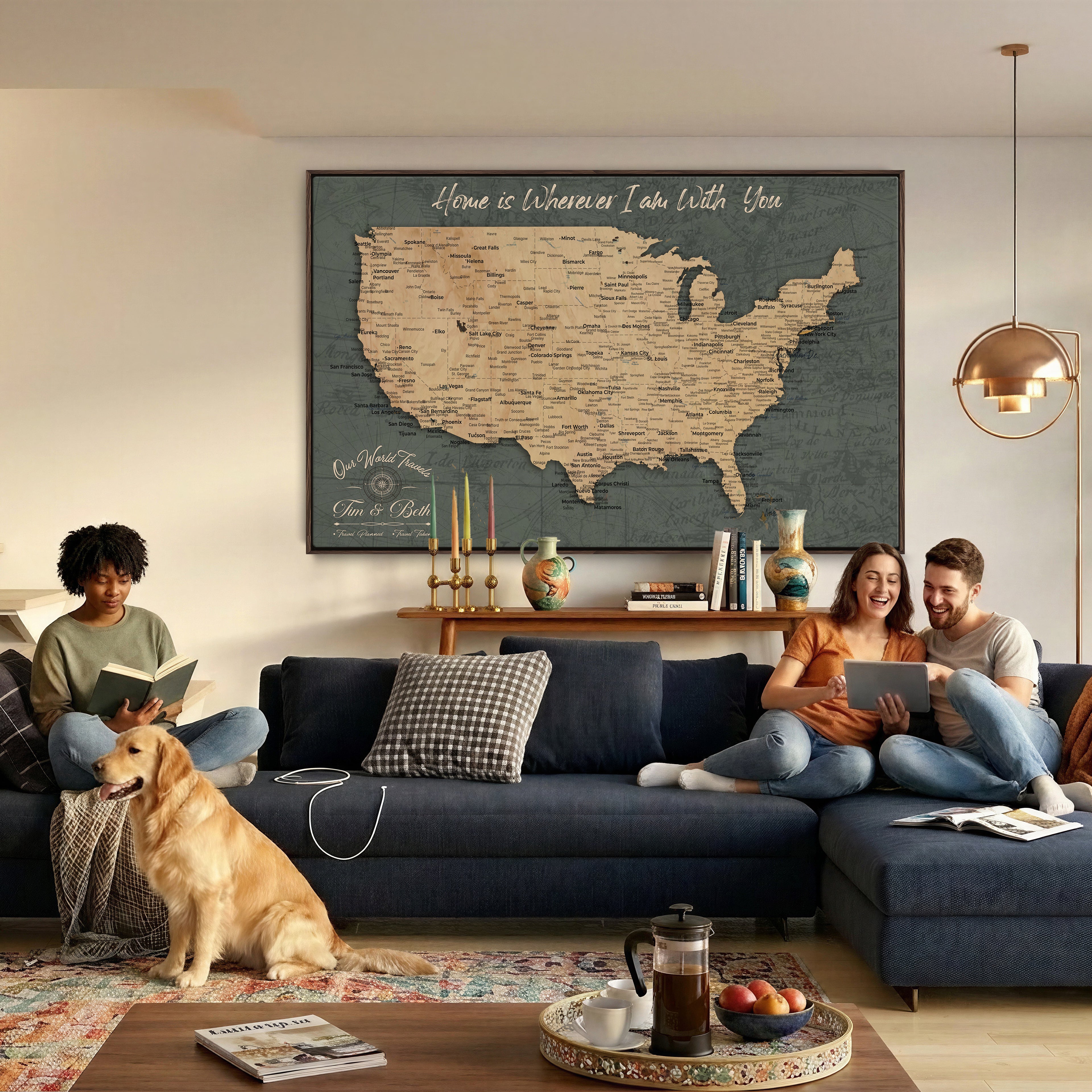 41270900-MGV-CV-36X24 - Custom Push Pin US Map Canvas | Personalized Travel Tracker | USA Cities Map Anniversary Gift for Couples | Adventure America Map Wall Art with Pins