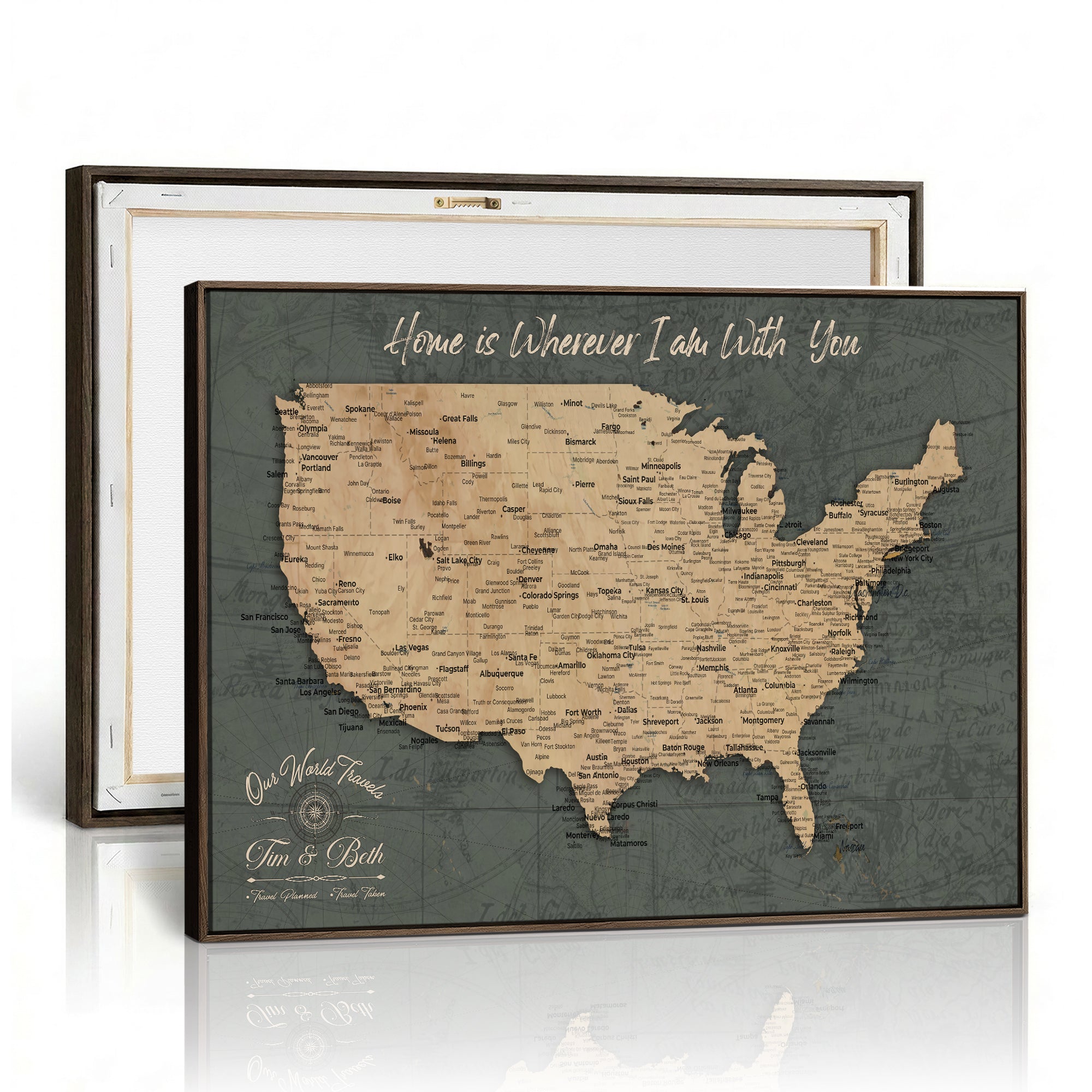 41270900-MGV-CV-36X24 - Custom Push Pin US Map Canvas | Personalized Travel Tracker | USA Cities Map Anniversary Gift for Couples | Adventure America Map Wall Art with Pins