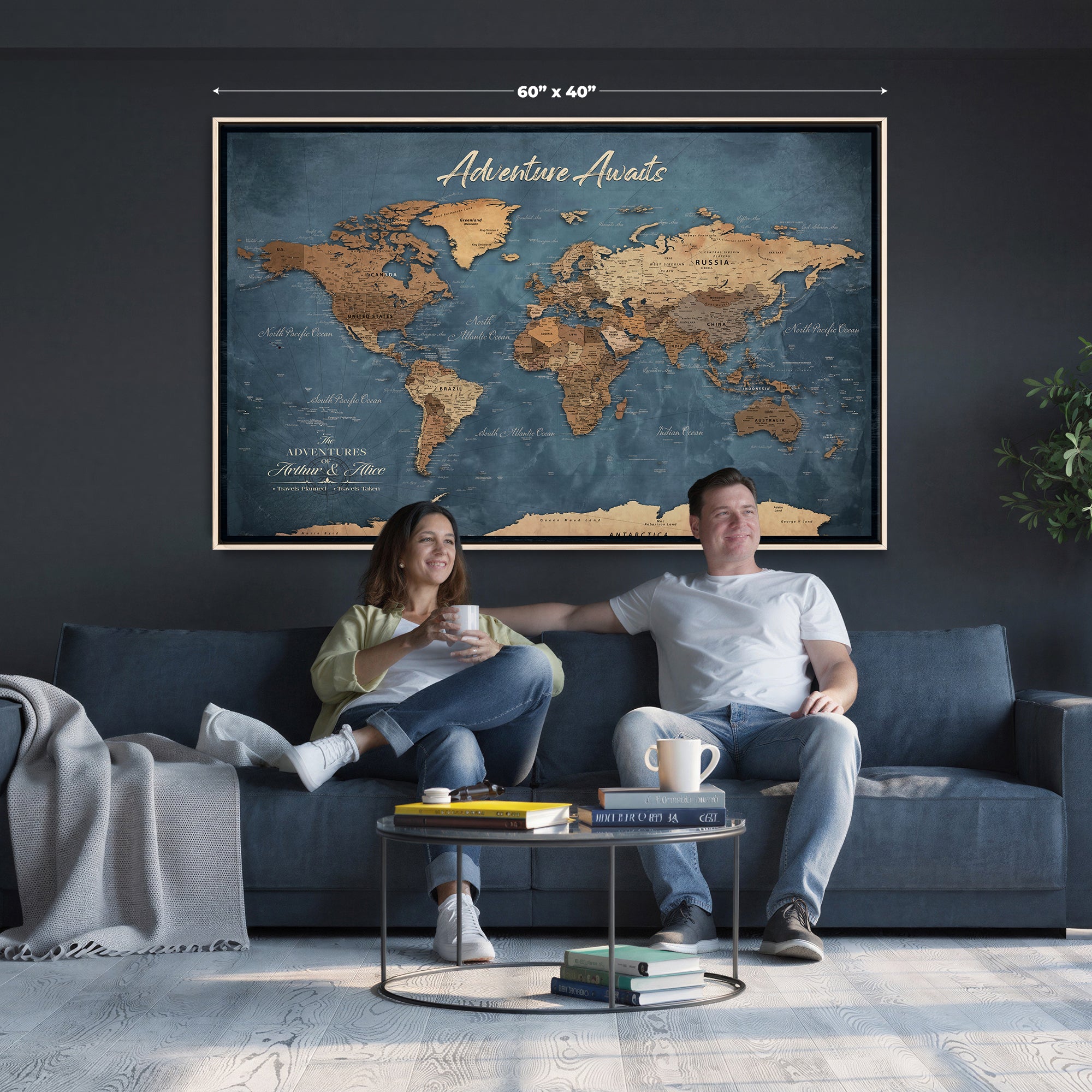 14637271-MGV-CV-36X24 - Custom Push Pin World Map Canvas | Personalized Travel Tracker | Wedding Anniversary Gift for Couples | Adventure Map Wall Art with Pins