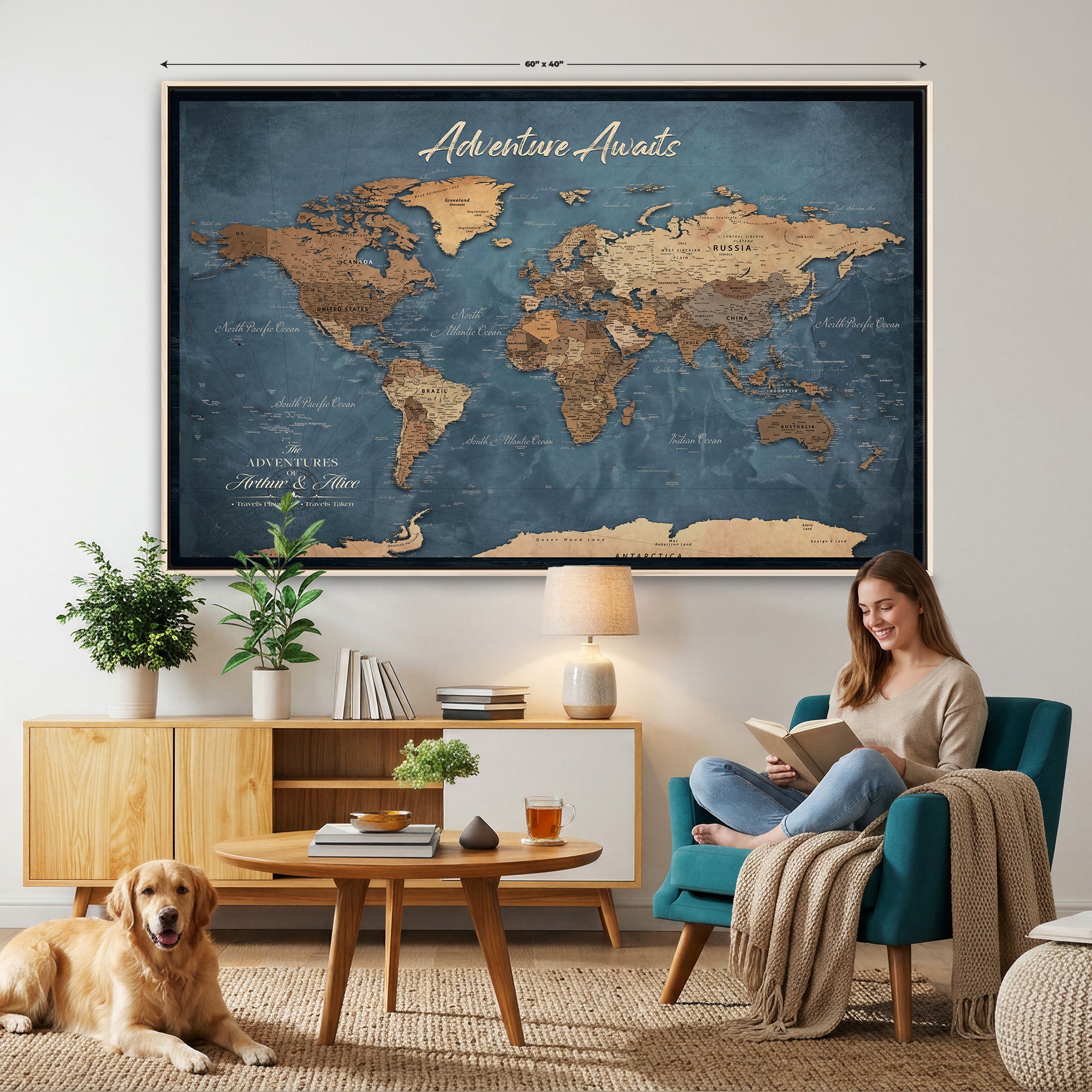 14637271-MGV-CV-36X24 - Custom Push Pin World Map Canvas | Personalized Travel Tracker | Wedding Anniversary Gift for Couples | Adventure Map Wall Art with Pins