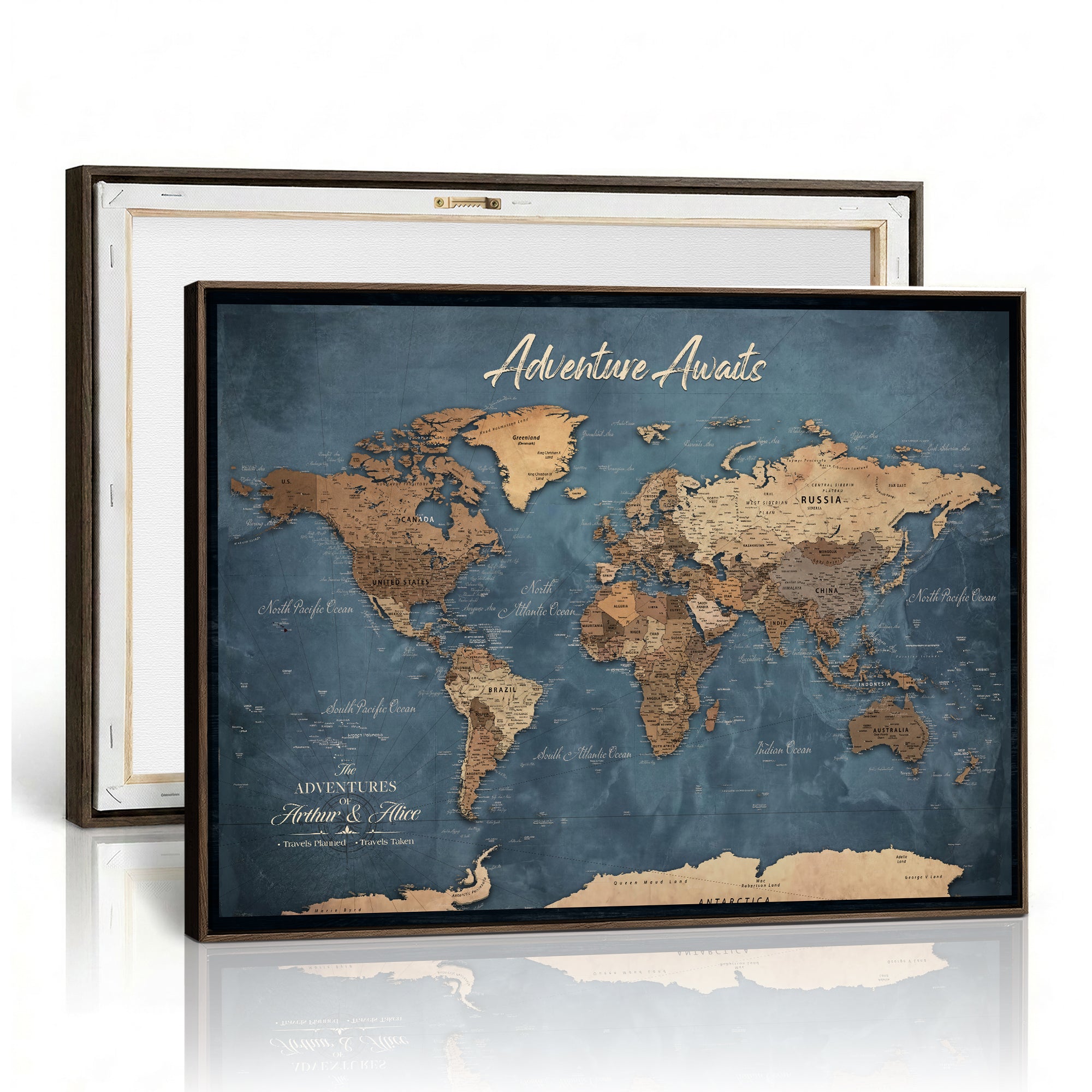 14637271-MGV-CV-36X24 - Custom Push Pin World Map Canvas | Personalized Travel Tracker | Wedding Anniversary Gift for Couples | Adventure Map Wall Art with Pins