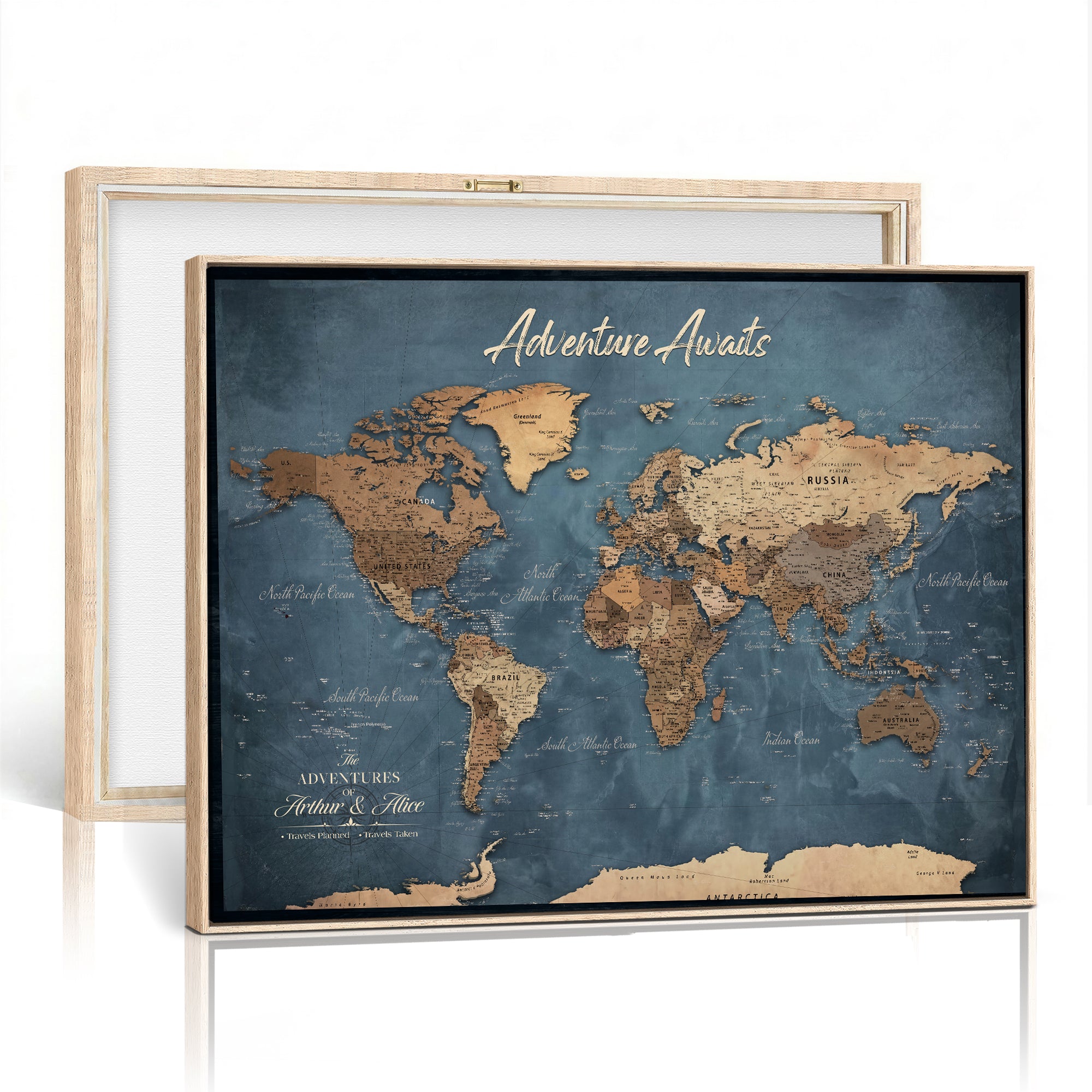 14637271-MGV-CV-36X24 - Custom Push Pin World Map Canvas | Personalized Travel Tracker | Wedding Anniversary Gift for Couples | Adventure Map Wall Art with Pins
