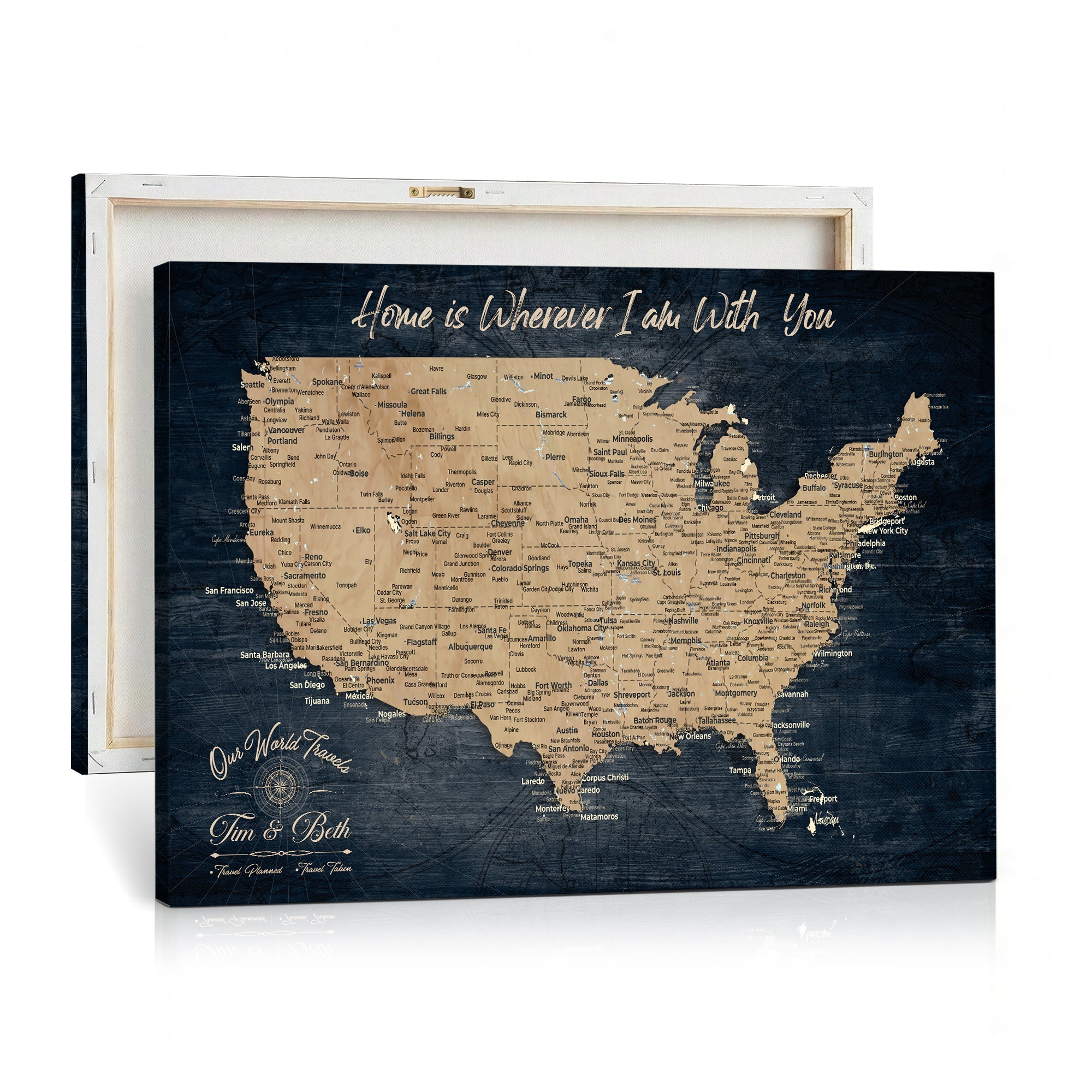 48467834-MGV-CV-36X24 - Custom Push Pin US Map Canvas | Personalized Travel Tracker | USA Cities Map Anniversary Gift for Couples | Adventure America Map Wall Art with Pins