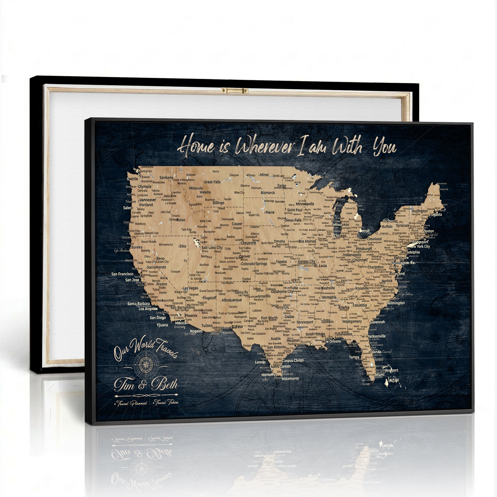 48467834-MGV-CV-36X24 - Custom Push Pin US Map Canvas | Personalized Travel Tracker | USA Cities Map Anniversary Gift for Couples | Adventure America Map Wall Art with Pins