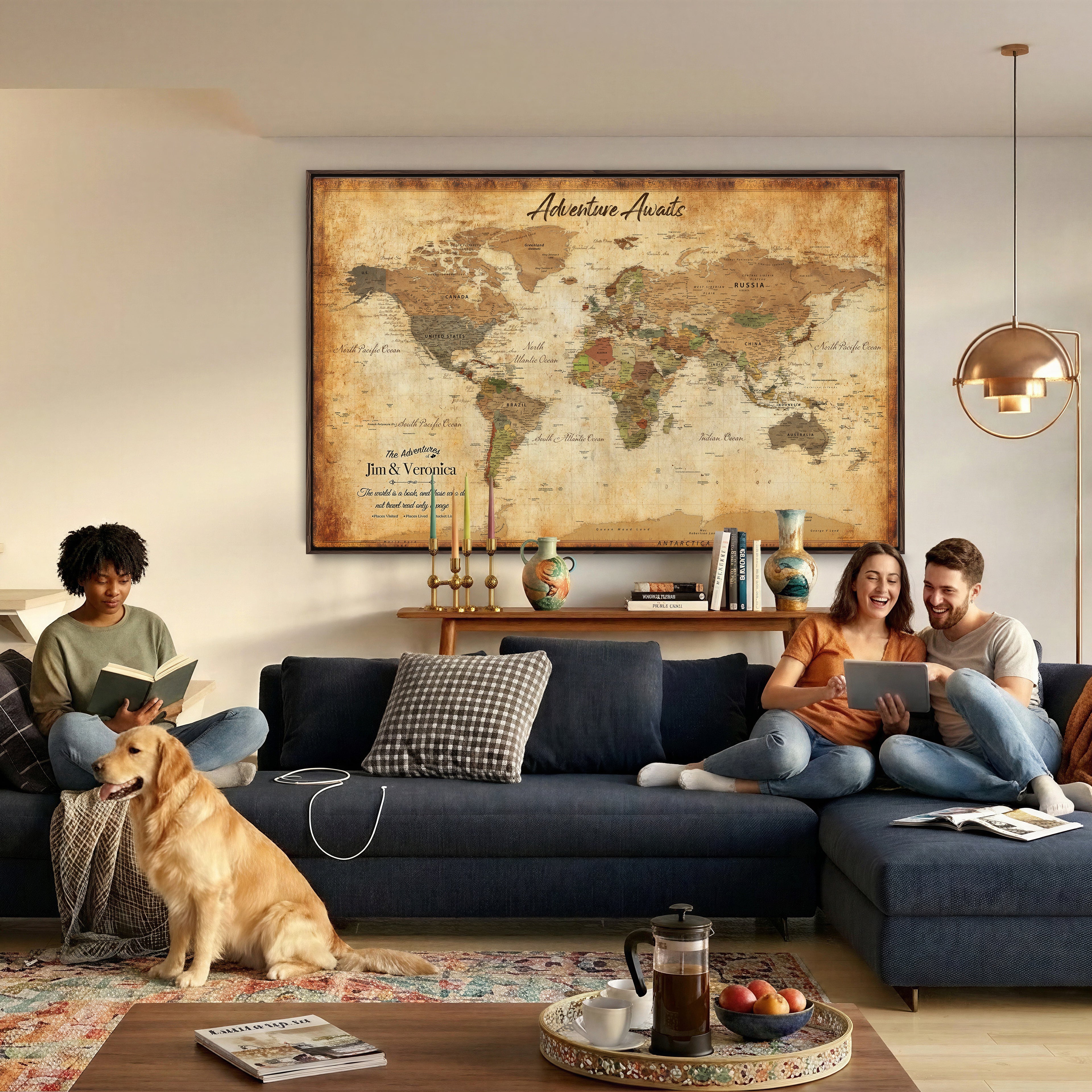 14637271H1-MGV-CV-36X24 - Custom Push Pin World Map Canvas | Personalized Travel Tracker | Wedding Anniversary Gift for Couples | Adventure Map Wall Art with Pins