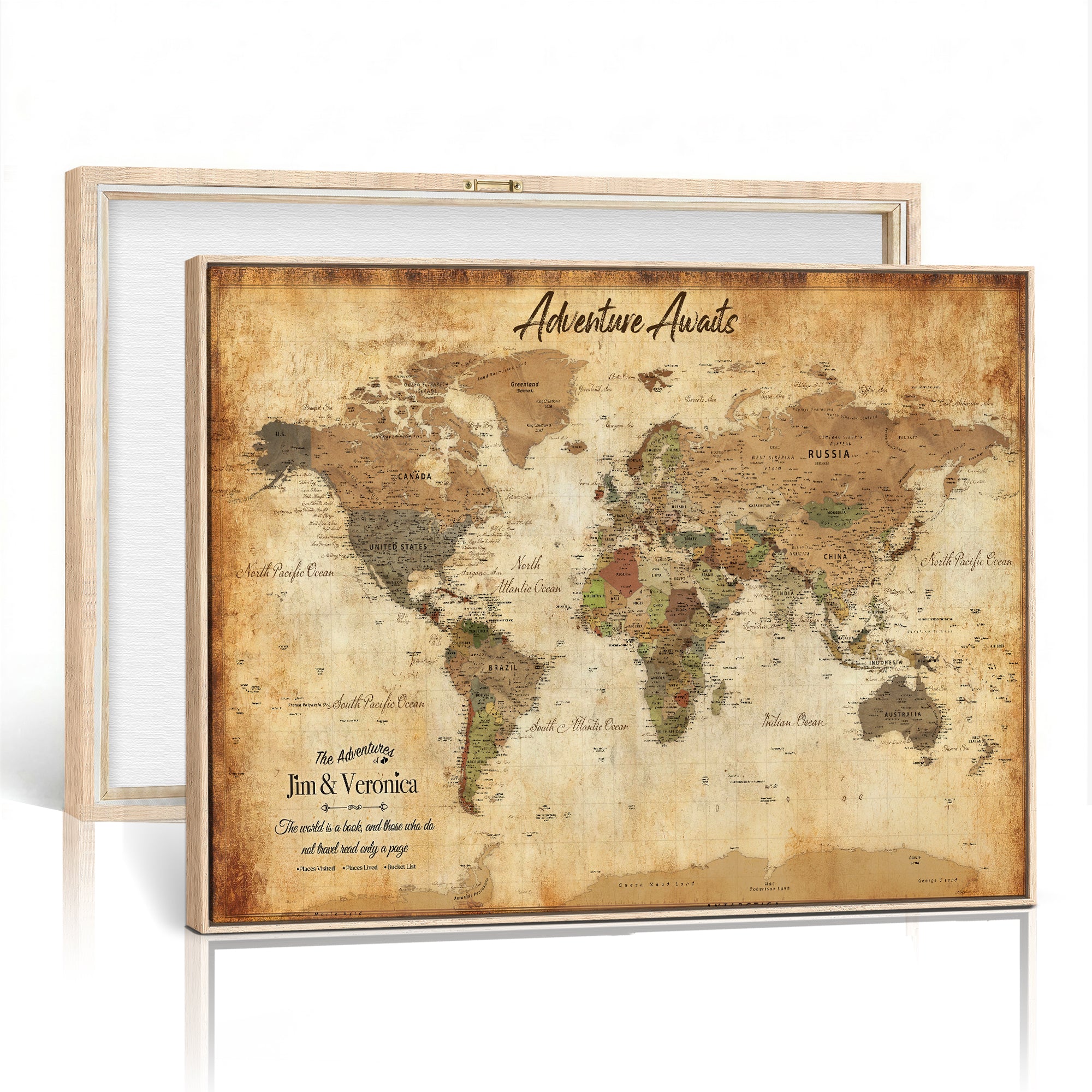 14637271H1-MGV-CV-36X24 - Custom Push Pin World Map Canvas | Personalized Travel Tracker | Wedding Anniversary Gift for Couples | Adventure Map Wall Art with Pins