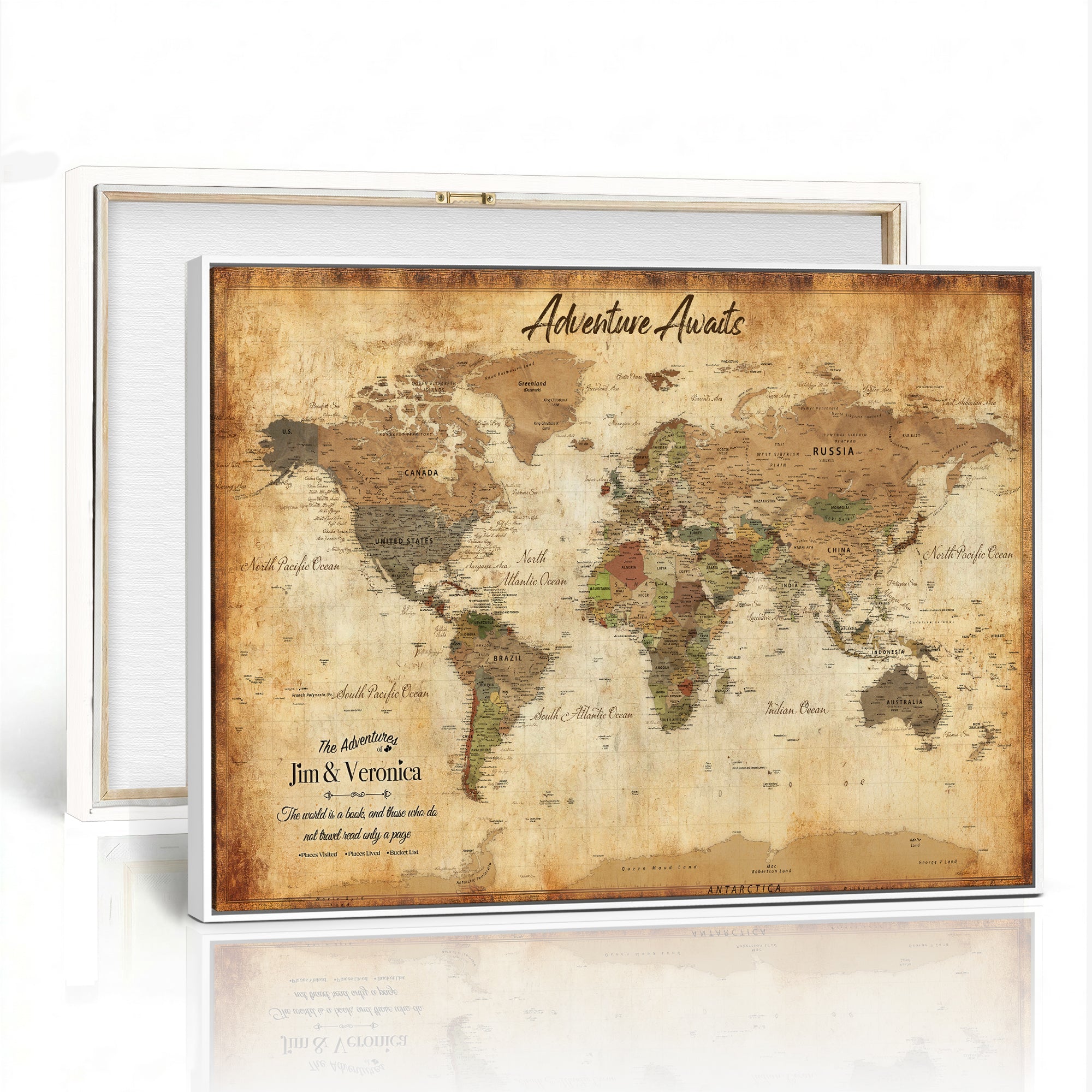 14637271H1-MGV-CV-36X24 - Custom Push Pin World Map Canvas | Personalized Travel Tracker | Wedding Anniversary Gift for Couples | Adventure Map Wall Art with Pins