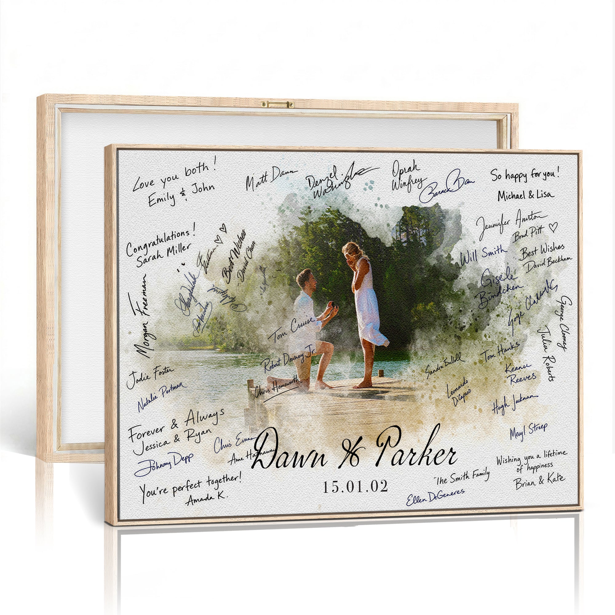 14326128-MGV-CV-36X24 - Wedding Guest Book Alternative Wall Art Canvas Print, Personalized Wedding Signature Poster, Custom Couple Photo Guestbook Canvas, Bridal Shower Reception Decor