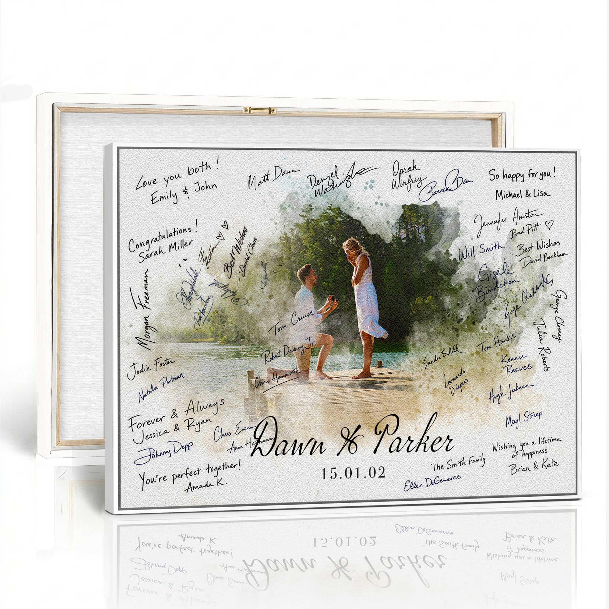 14326128-MGV-CV-36X24 - Wedding Guest Book Alternative Wall Art Canvas Print, Personalized Wedding Signature Poster, Custom Couple Photo Guestbook Canvas, Bridal Shower Reception Decor