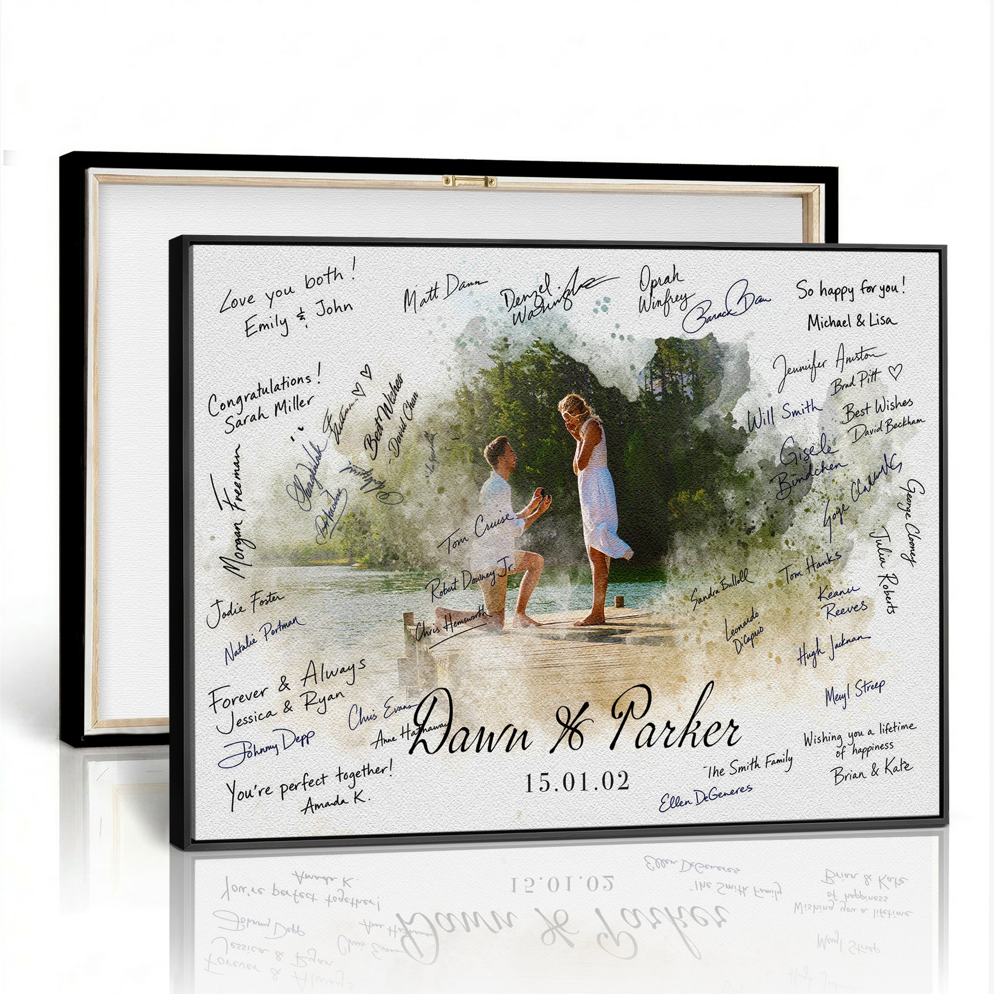 14326128-MGV-CV-36X24 - Wedding Guest Book Alternative Wall Art Canvas Print, Personalized Wedding Signature Poster, Custom Couple Photo Guestbook Canvas, Bridal Shower Reception Decor