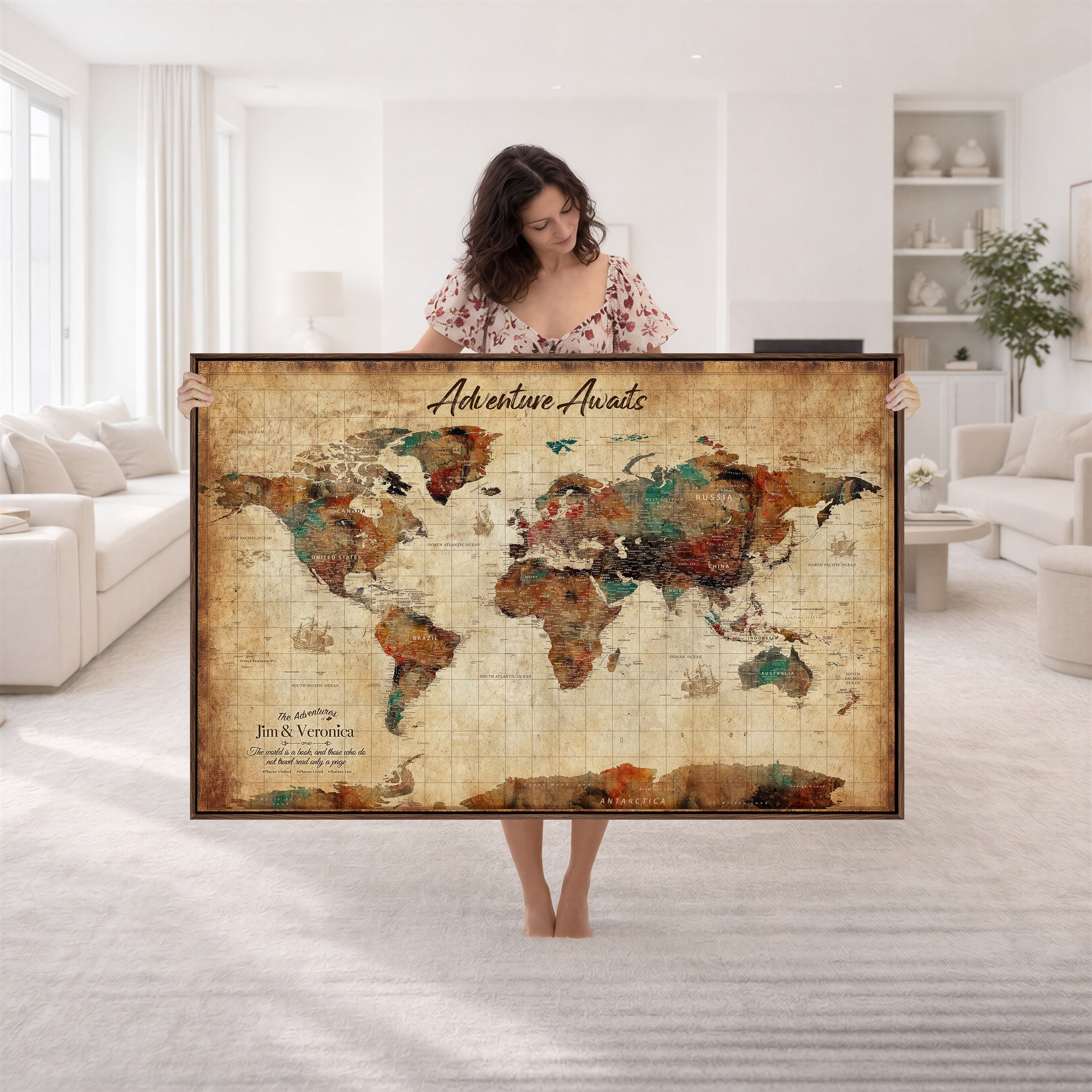 14637271HS-MGV-CV-36X24 - Custom Push Pin World Map Canvas | Personalized Travel Tracker | Wedding Anniversary Gift for Couples | Adventure Map Wall Art with Pins