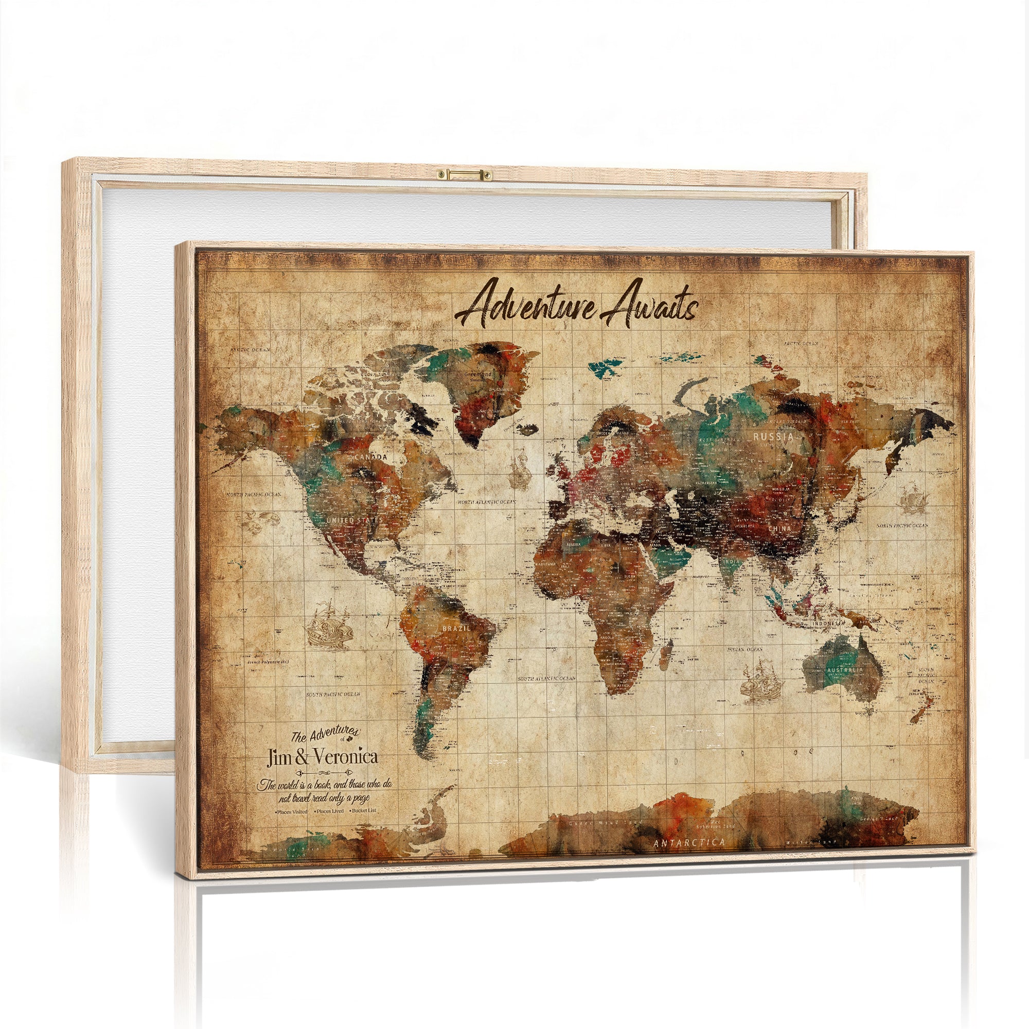 14637271HS-MGV-CV-36X24 - Custom Push Pin World Map Canvas | Personalized Travel Tracker | Wedding Anniversary Gift for Couples | Adventure Map Wall Art with Pins