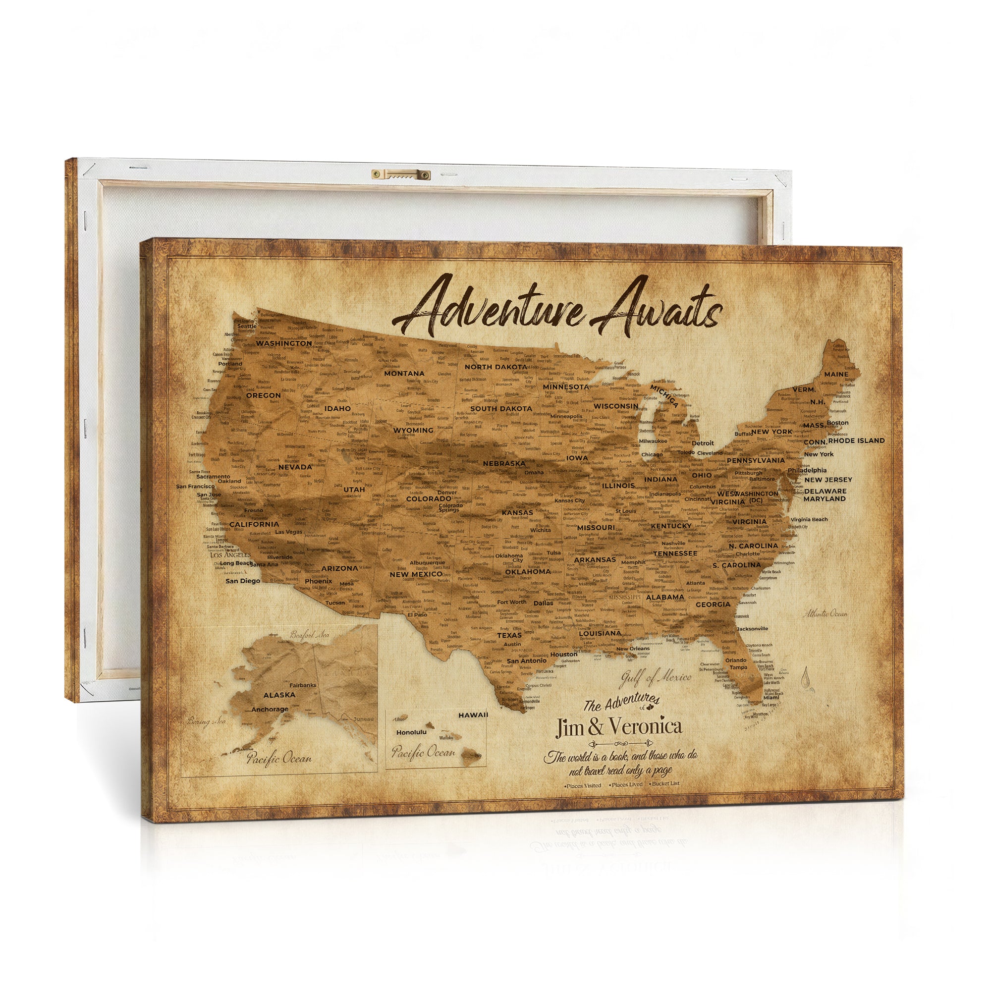 41270900KR-MGV-CV-36X24 - Custom Push Pin US Map Canvas | Personalized Travel Tracker | USA Cities Map Anniversary Gift for Couples | Adventure America Map Wall Art with Pins