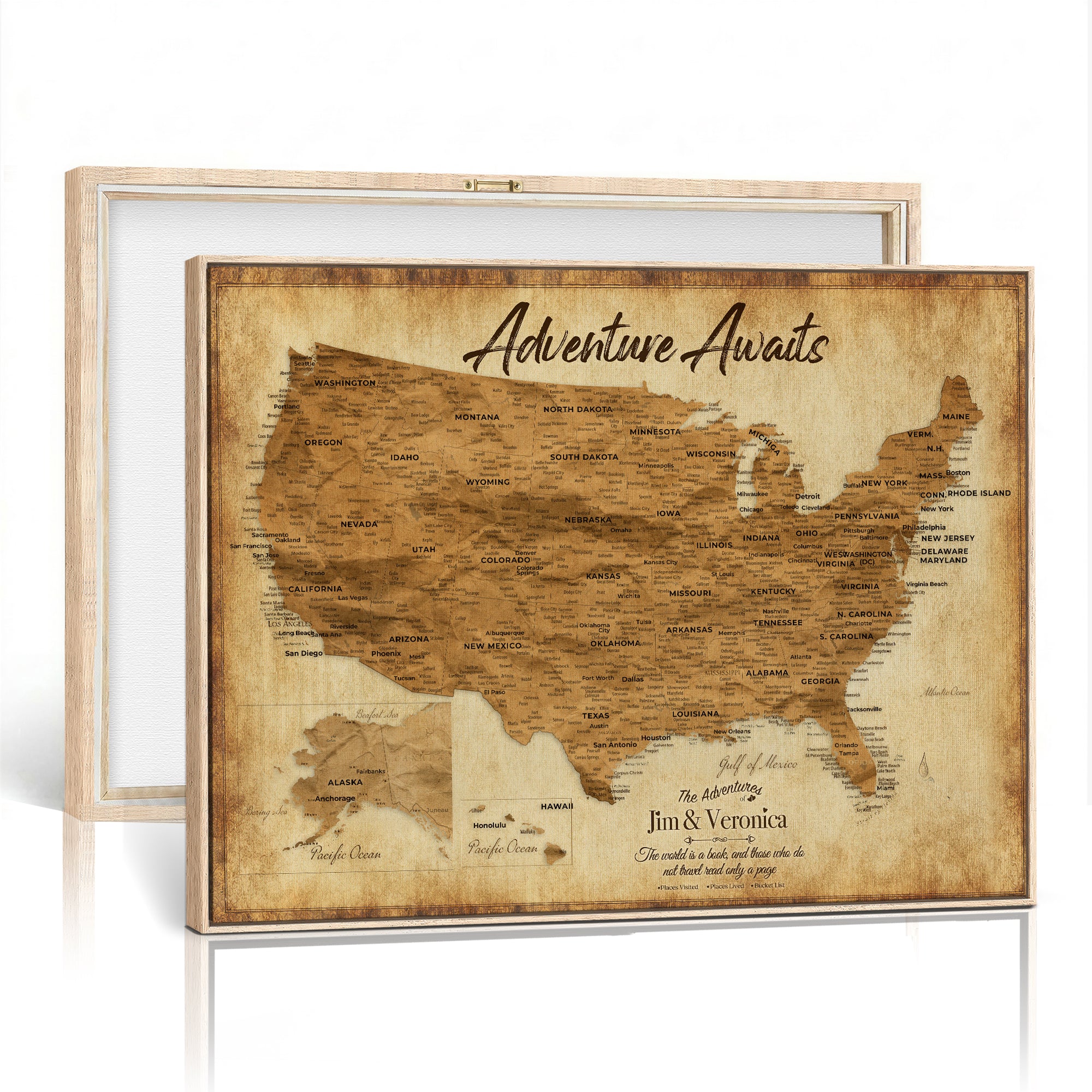 41270900KR-MGV-CV-36X24 - Custom Push Pin US Map Canvas | Personalized Travel Tracker | USA Cities Map Anniversary Gift for Couples | Adventure America Map Wall Art with Pins