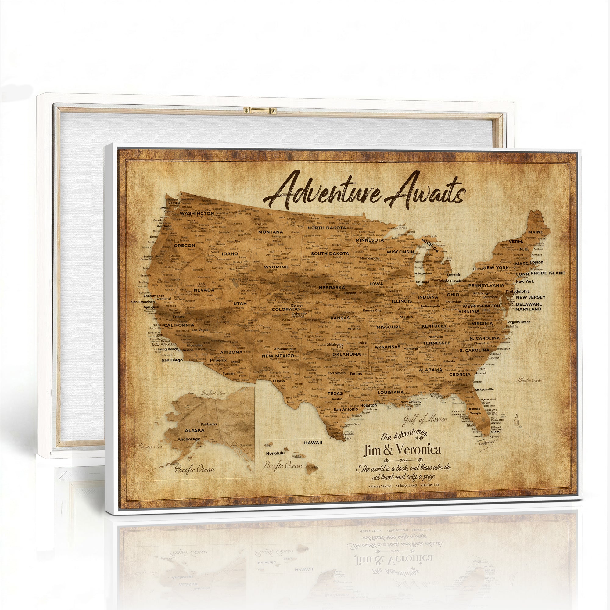 41270900KR-MGV-CV-36X24 - Custom Push Pin US Map Canvas | Personalized Travel Tracker | USA Cities Map Anniversary Gift for Couples | Adventure America Map Wall Art with Pins