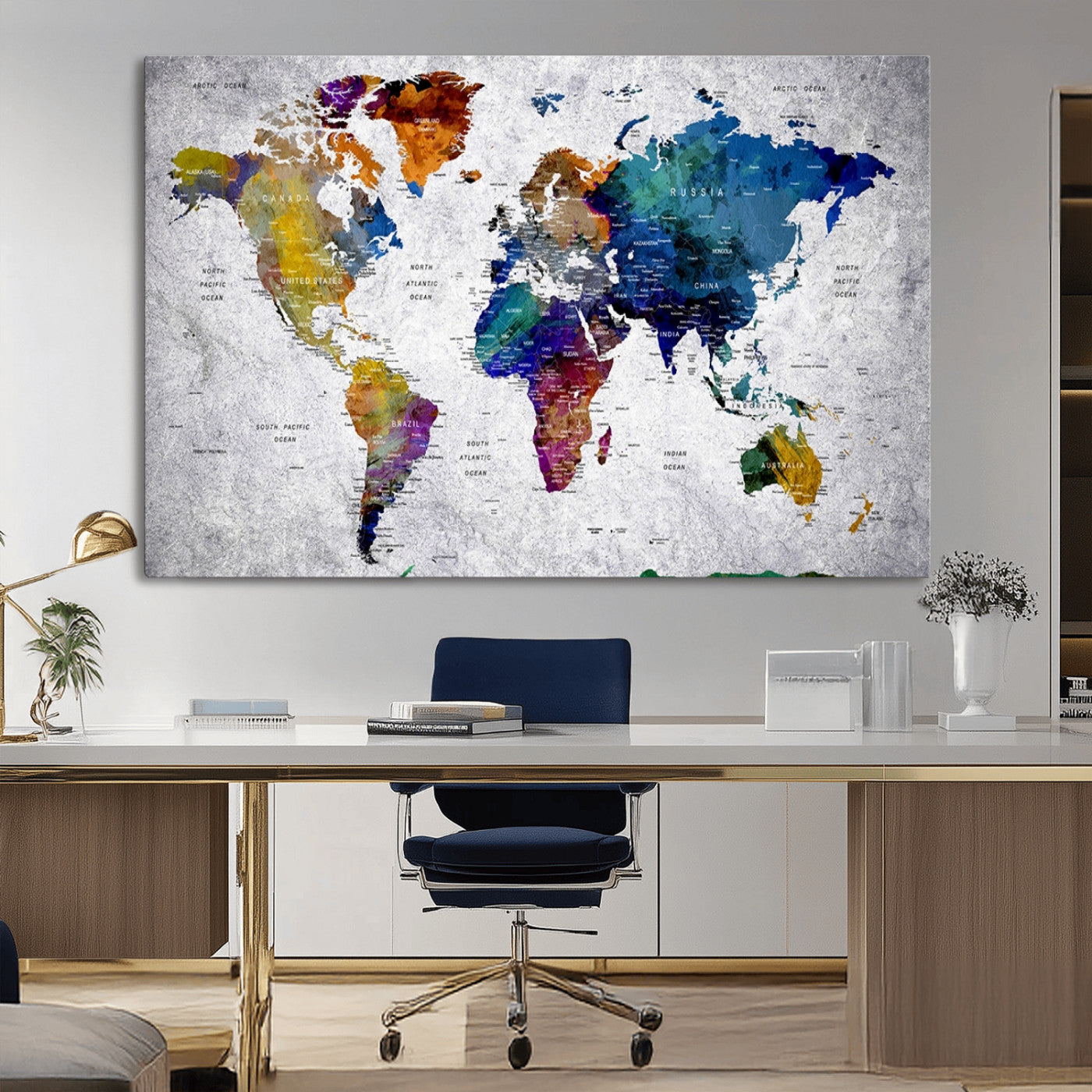 73670-MGV-CV-36X24-Push Pin World Map Canvas Print – Travel Tracker Wall Art for Couples, Perfect Anniversary Gift for Home or Office Decor