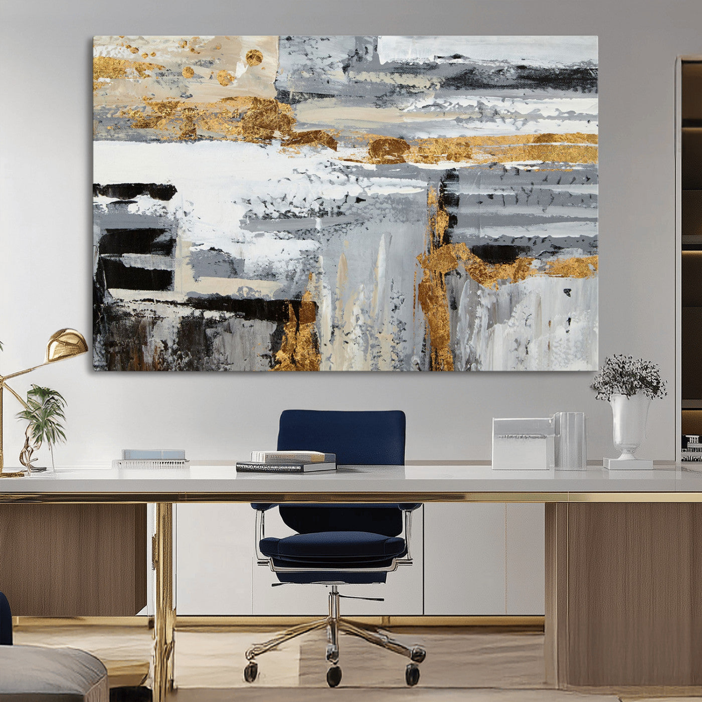 43177-MGV-CV-36X24-Abstract Painting Canvas Wall Art Print Paint Drip Art Brush Strokes Gray Artwork