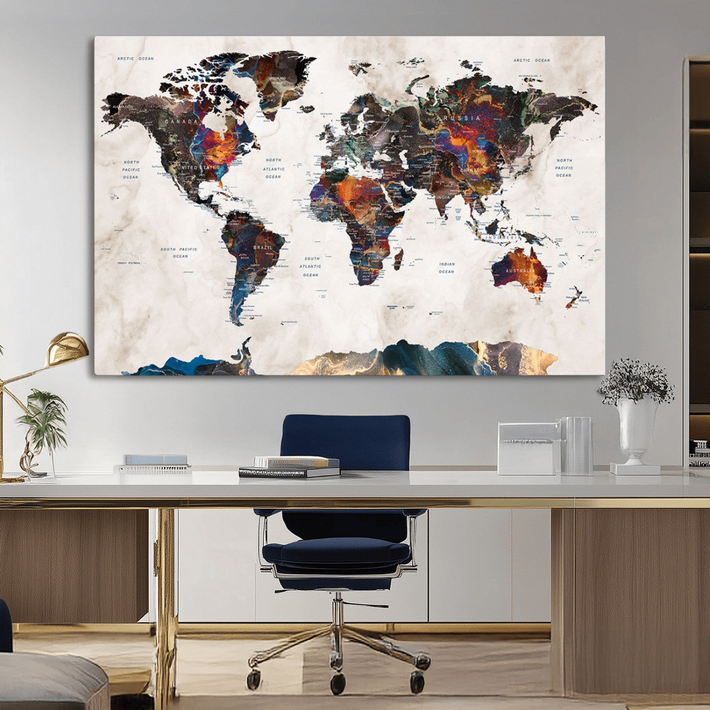 90881-MGV-CV-36X24-Push Pin World Map Canvas Print – Travel Tracker Wall Art for Couples, Perfect Anniversary Gift for Home or Office Decor