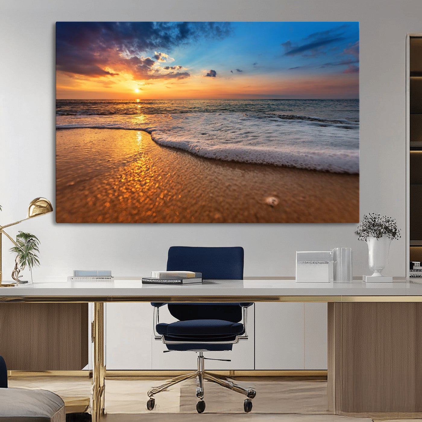 -Sunset and Beach at Night Wall Art Canvas Print