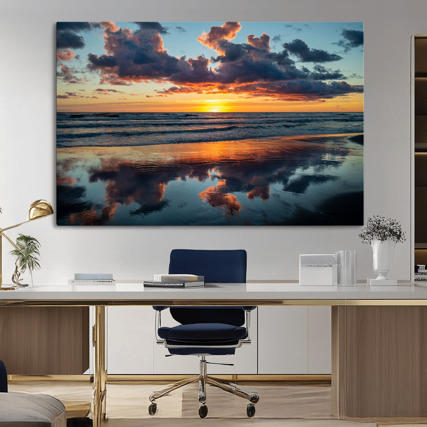 44145-MGV-CV-36X24-Beach Sunset Print - Stunning Ocean Canvas Artwork with Sunset Reflection Design for Elegant Home or